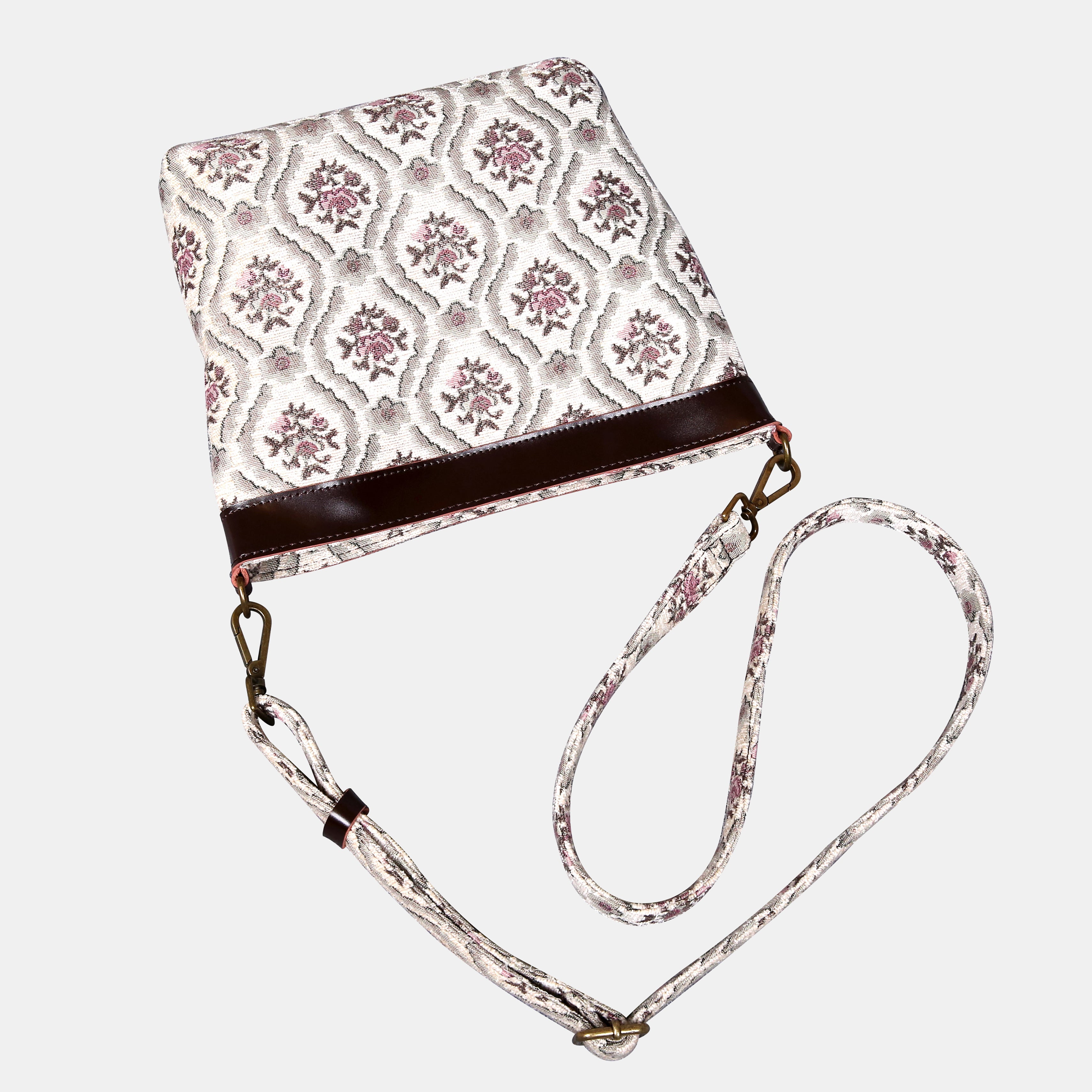 Traditional Cream Carpet Crossbody Bag carpet bag MCW Handmade of America lay flat