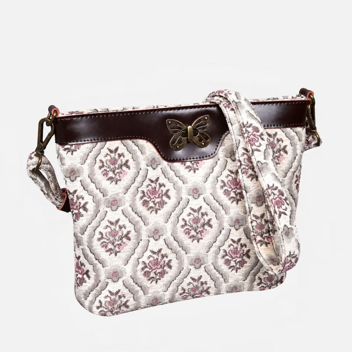 Traditional Cream Carpet Crossbody Bag carpet bag MCW Handmade of America front