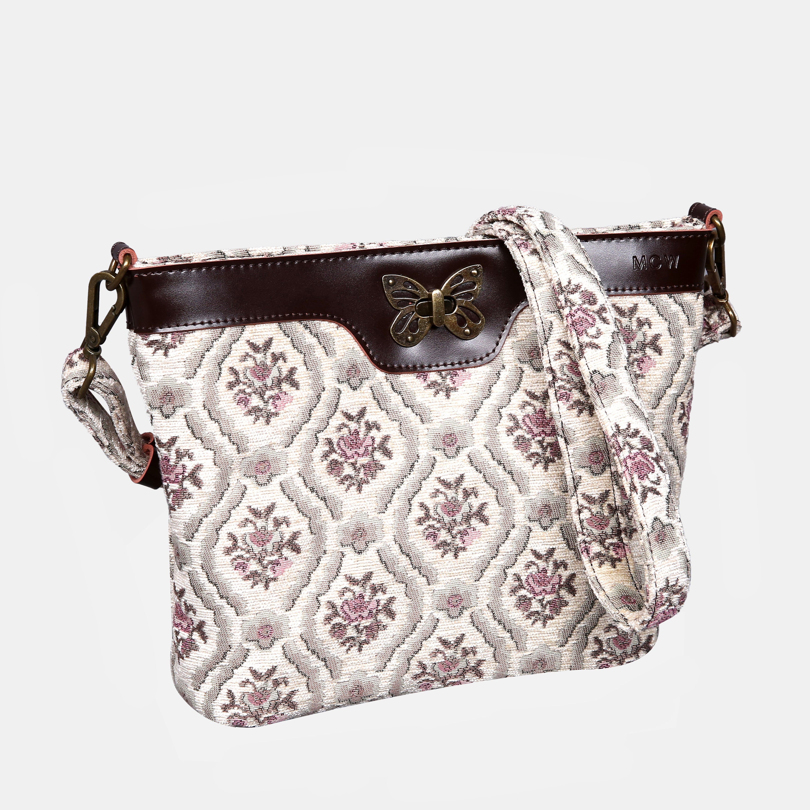 Traditional Cream Carpet Crossbody Bag carpet bag MCW Handmade of America front