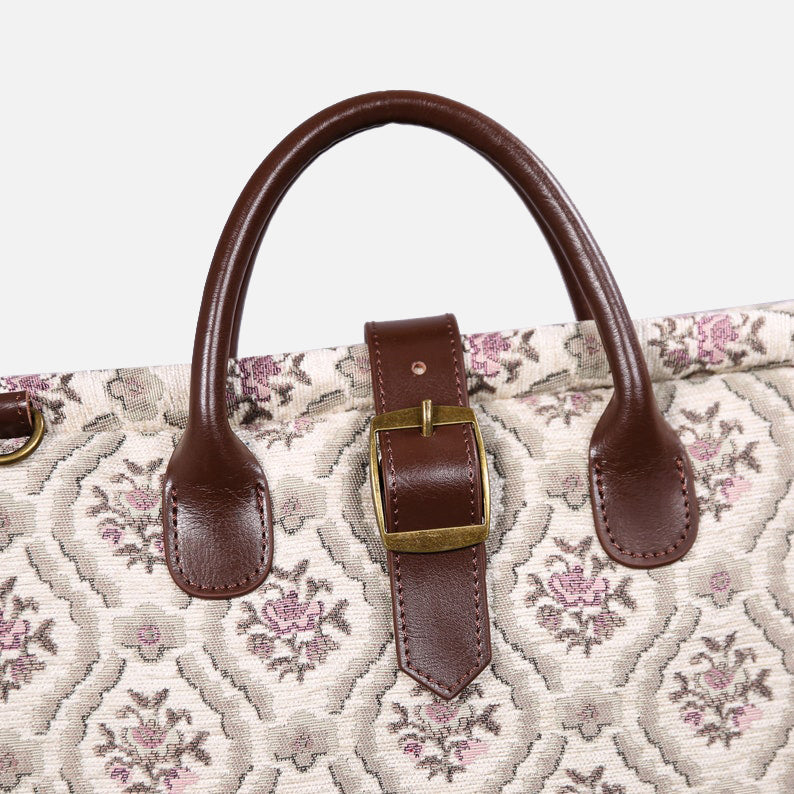 Traditional Cream Carpet Garment Bag carpet bag of America handle