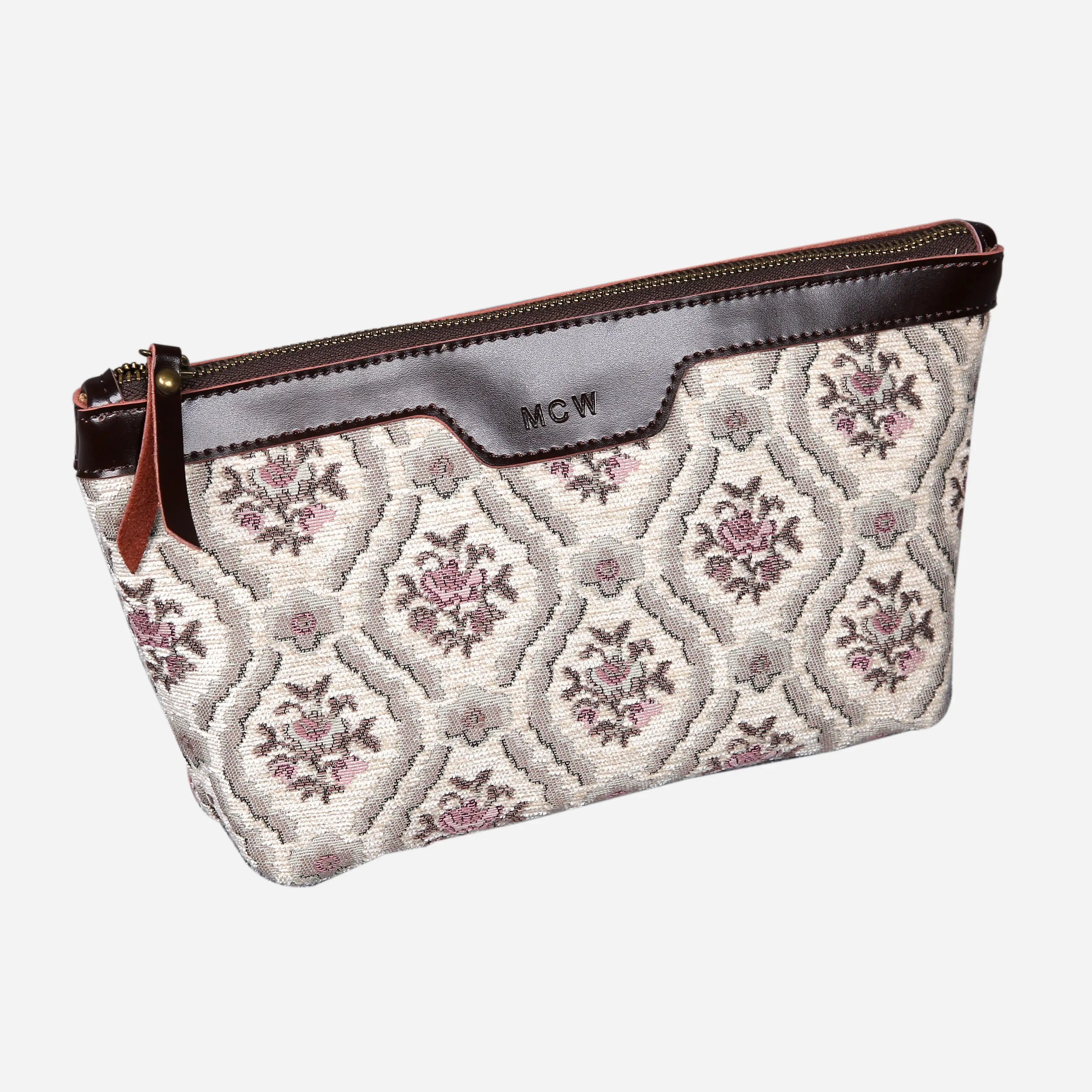 Traditional Cream Carpet Makeup Bag carpet bag MCW Handmade of America front