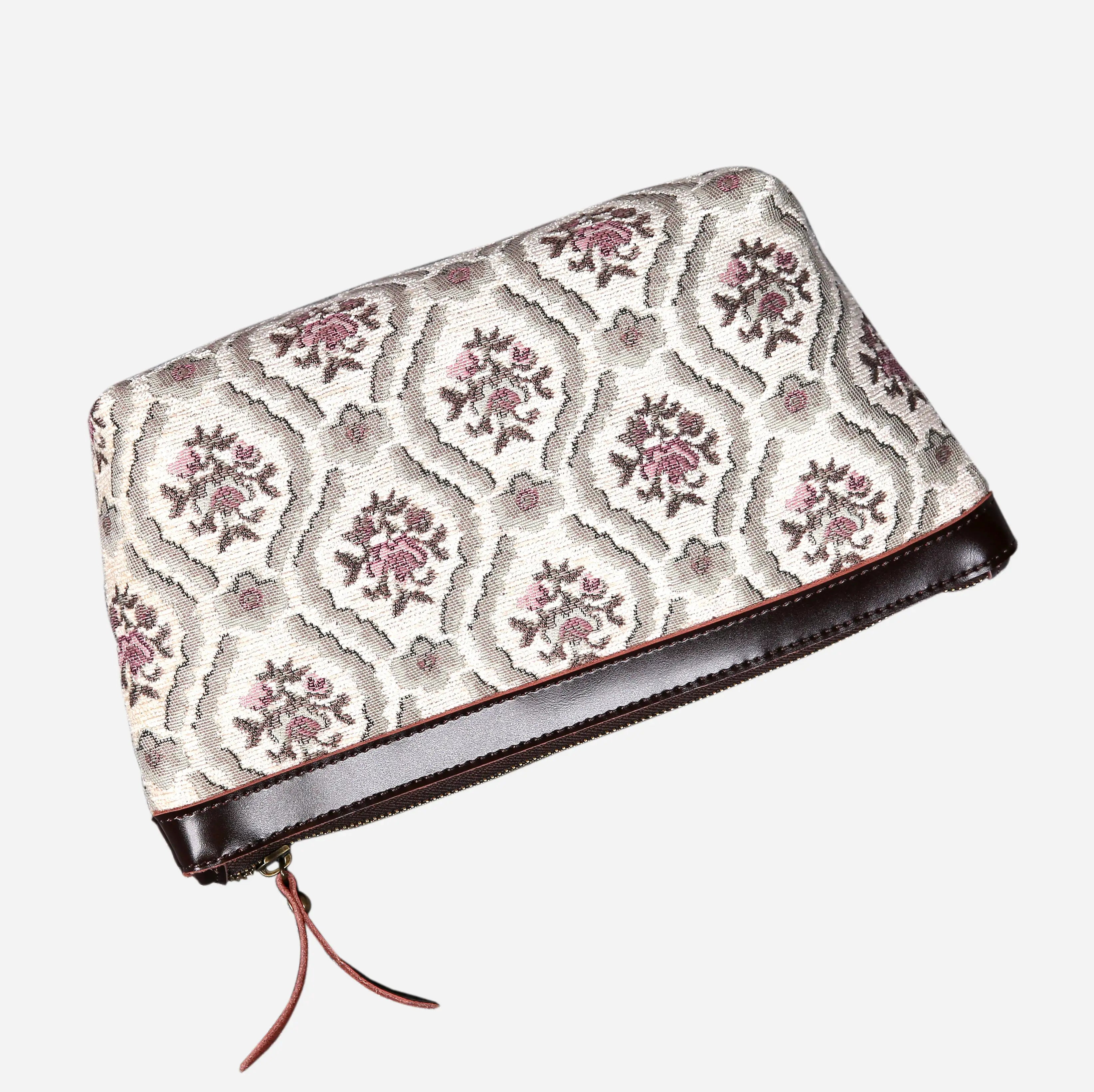 Traditional Cream Carpet Makeup Bag carpet bag MCW Handmade of America lay flat