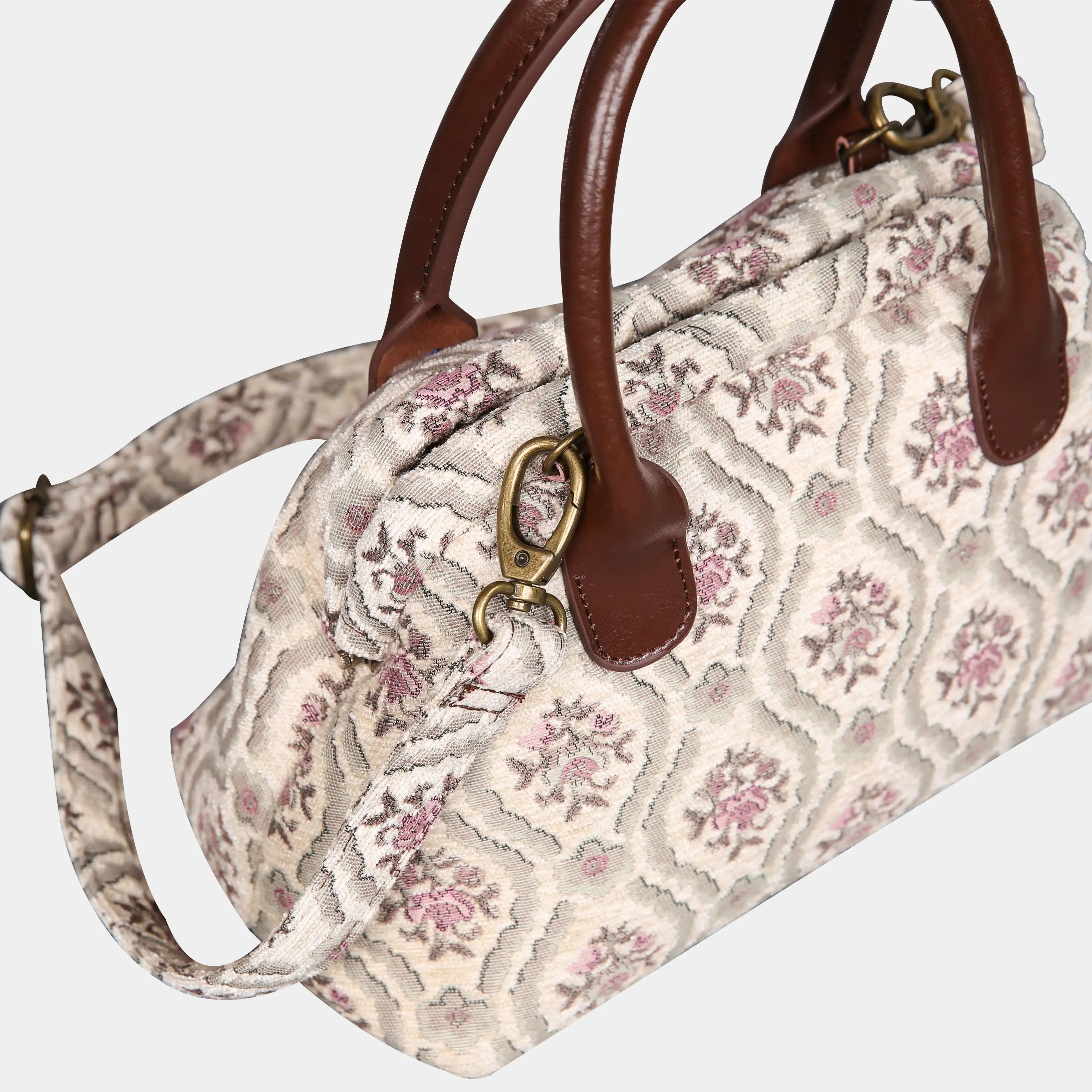 Traditional Cream Carpet Satchel carpet bag MCW Handmade of America buckle