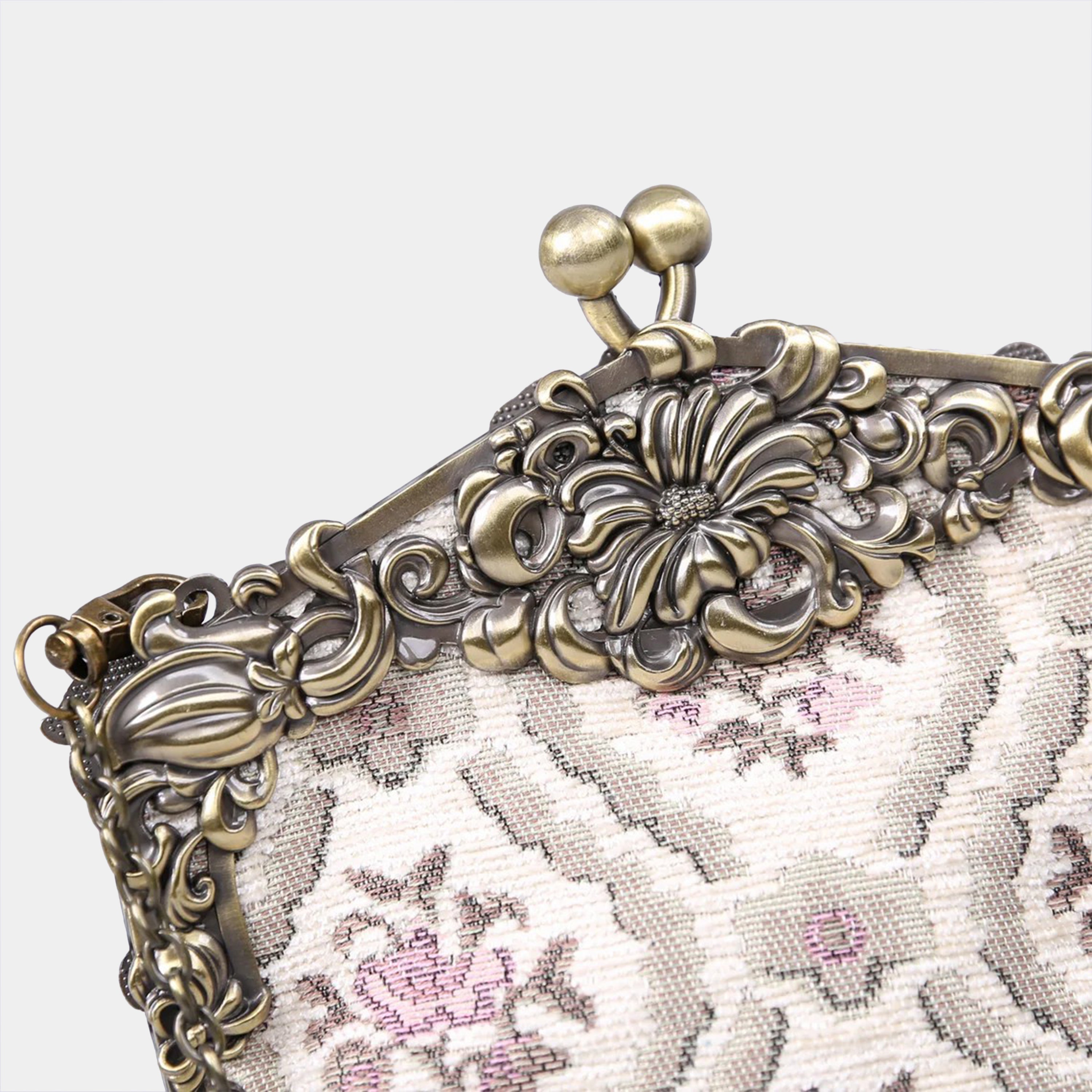 Traditional Cream Chatelaine Purse Large carpet bag of America detail