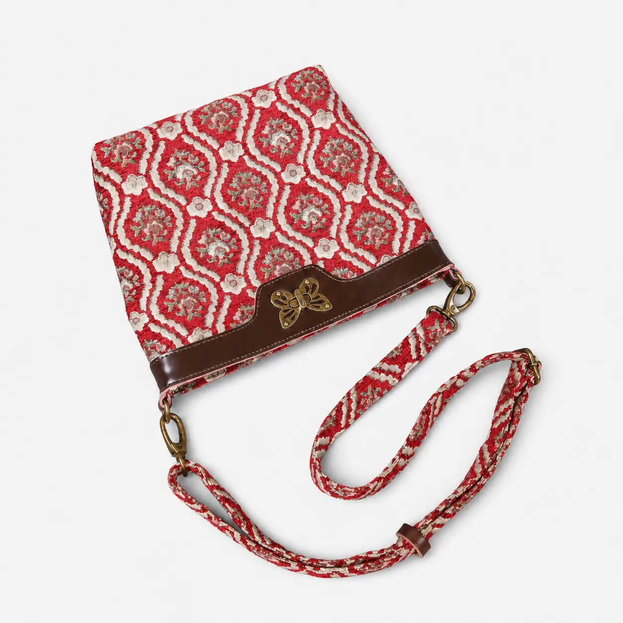Traditional Red Carpet Crossbody Bag carpet bag MCW Handmade of America lay flat