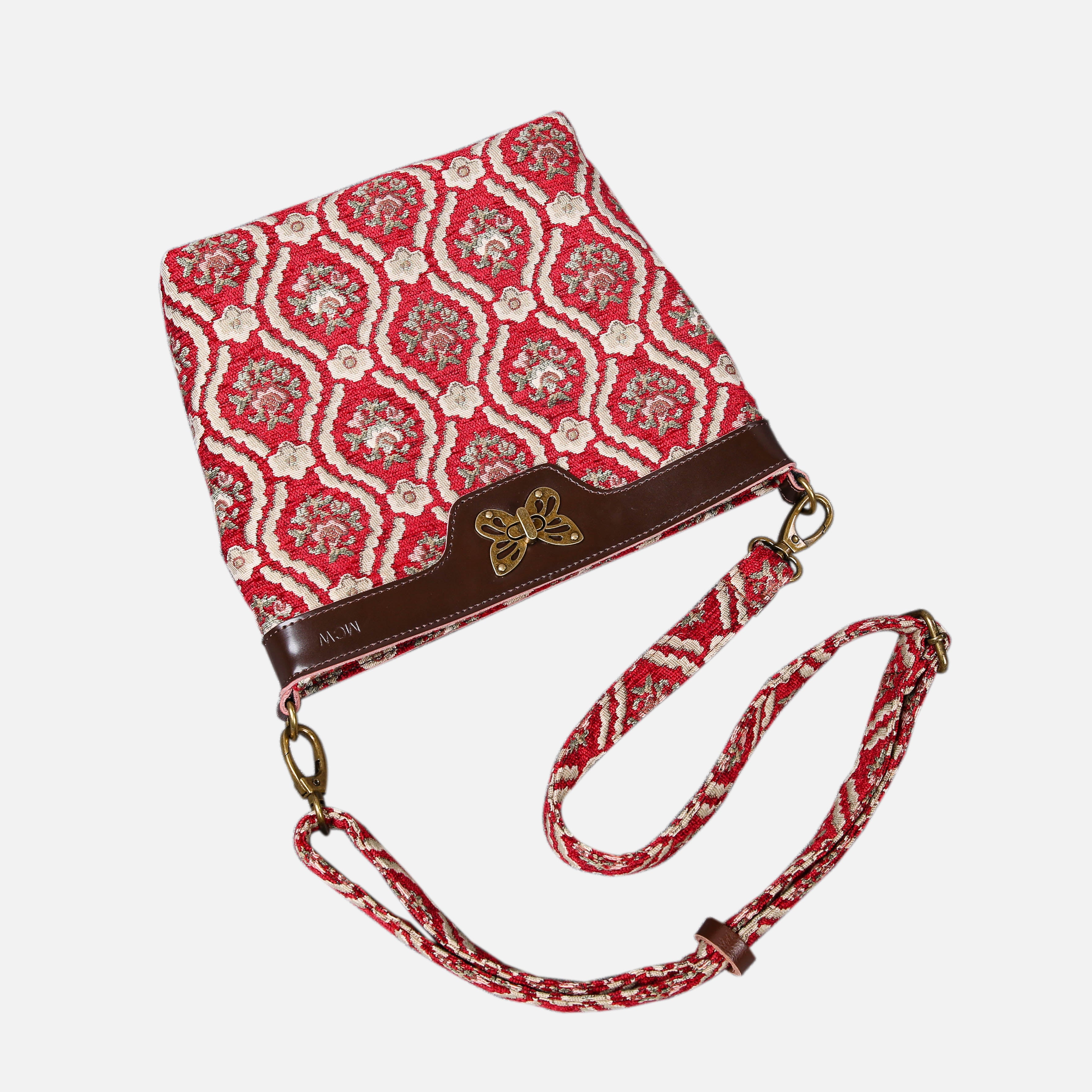 Traditional Red Carpet Crossbody Bag carpet bag MCW Handmade of America lay flat