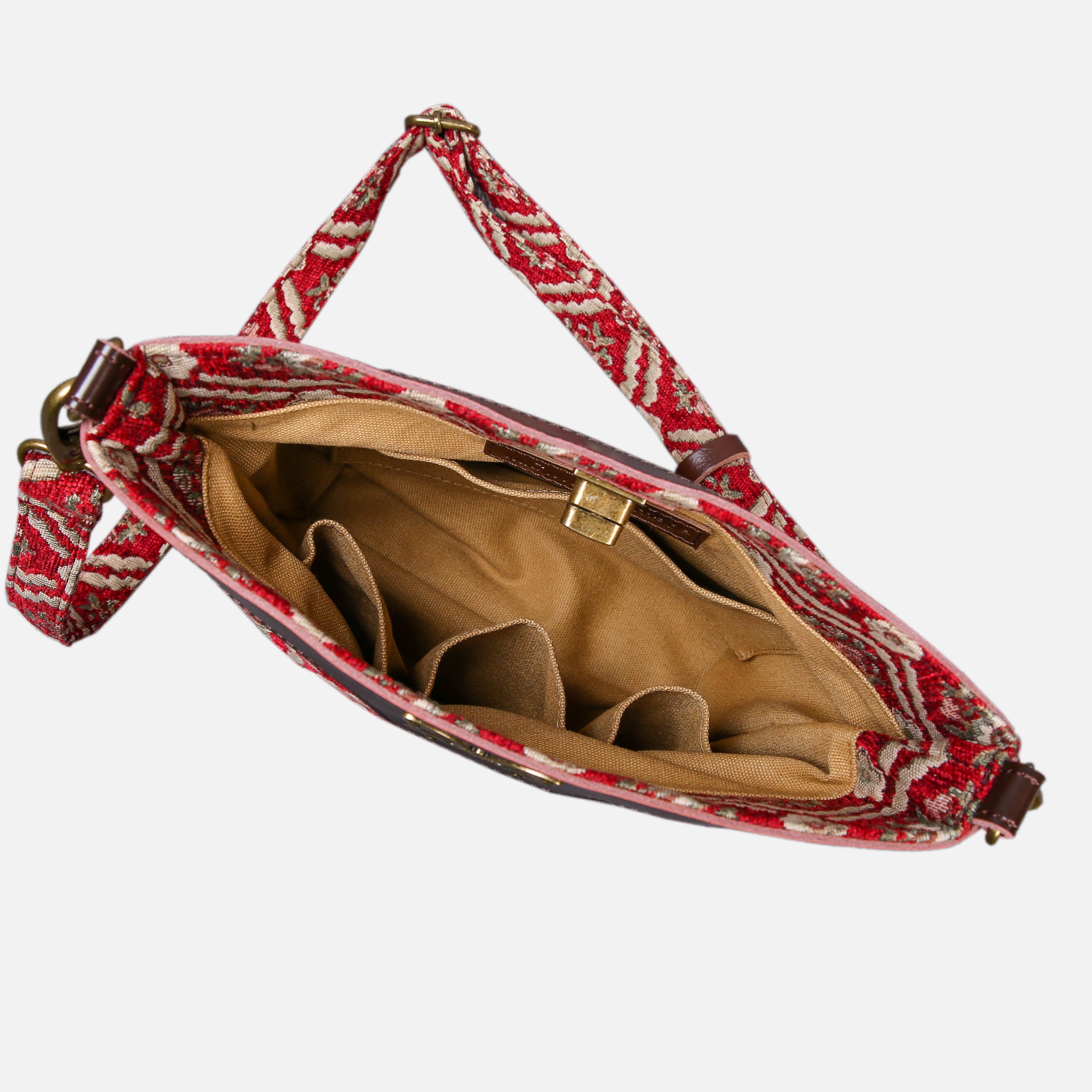 Traditional Red Carpet Crossbody Bag carpet bag MCW Handmade of America inside