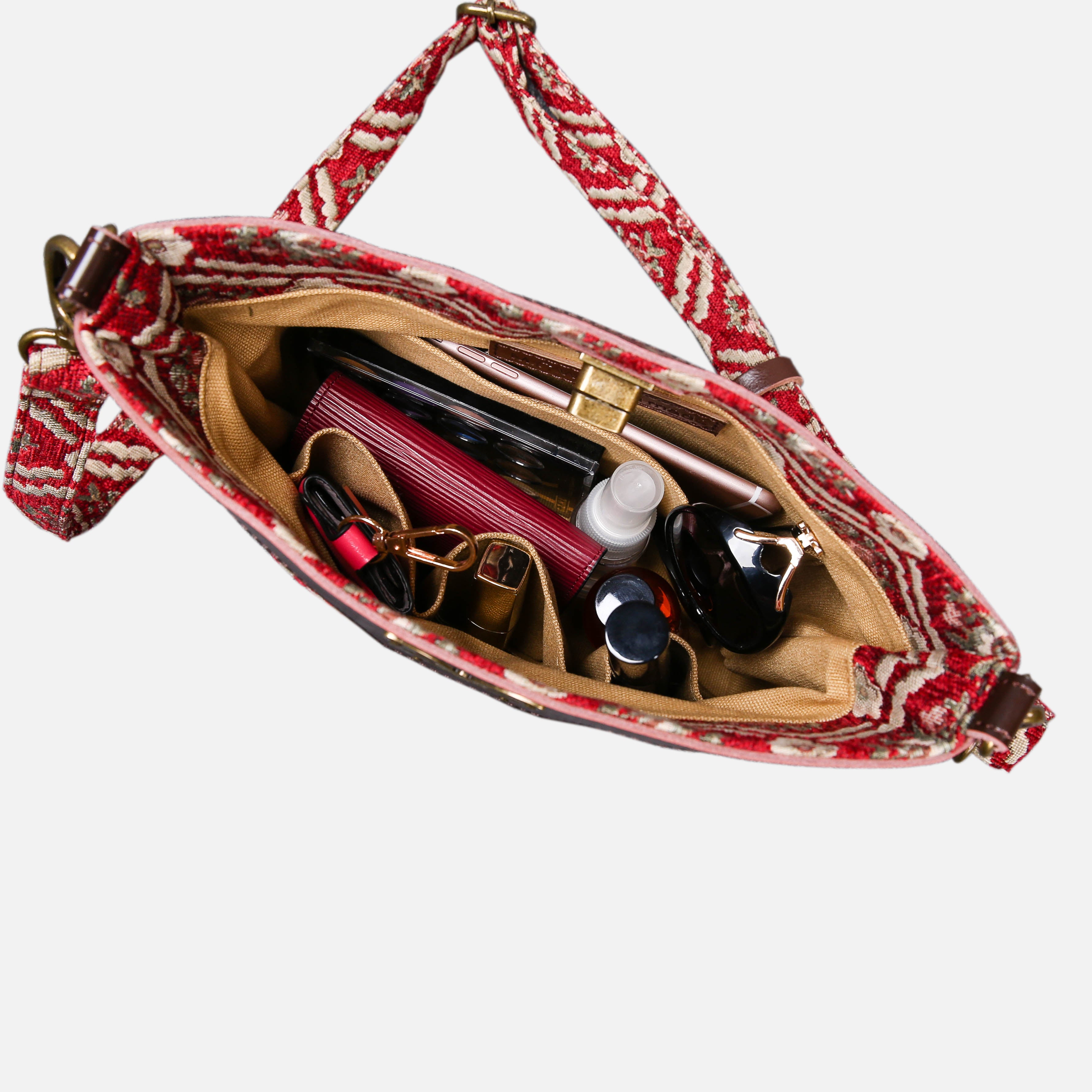 Traditional Red Carpet Crossbody Bag carpet bag MCW Handmade of America in use