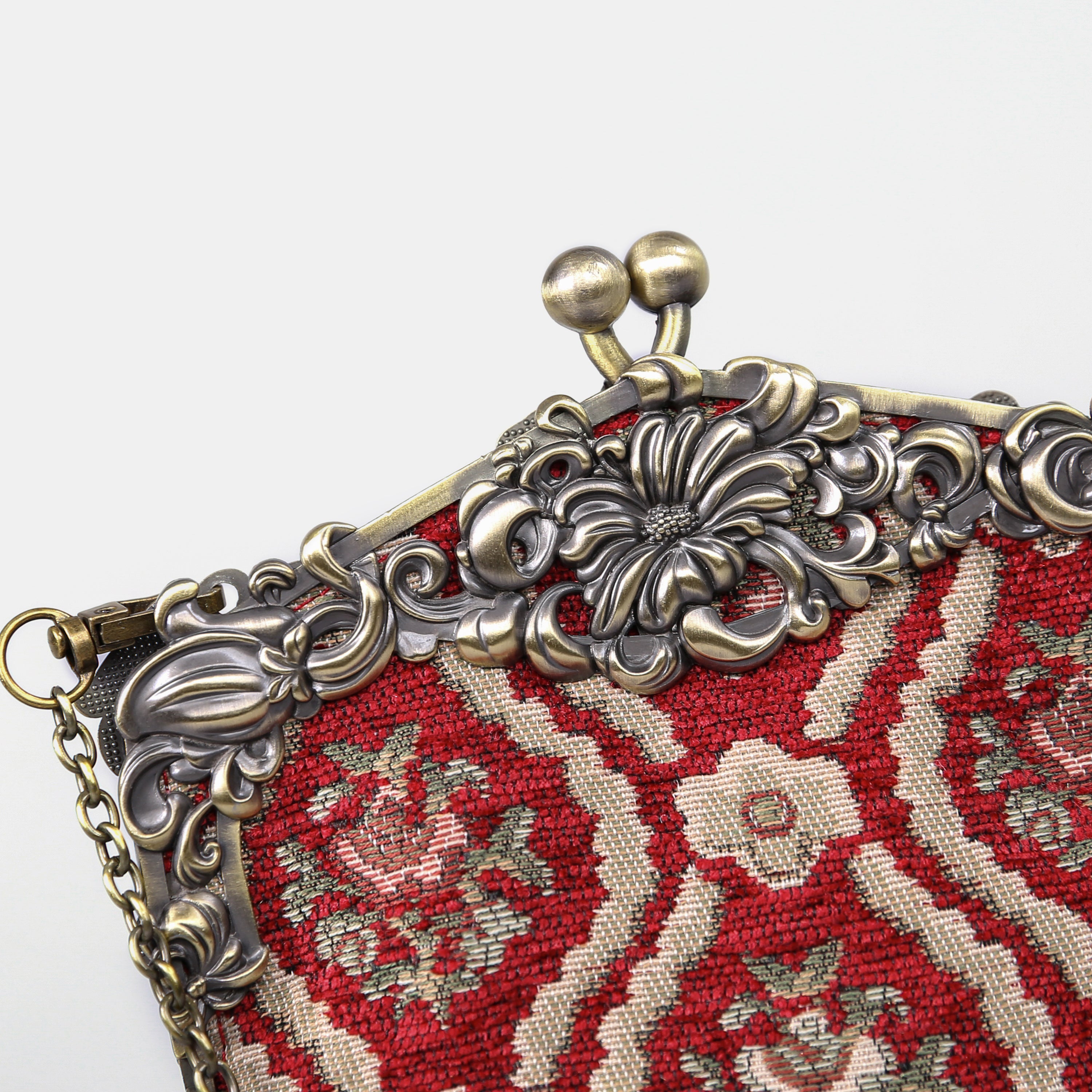 Traditional Red Chatelaine Purse Large carpet bag of America detail