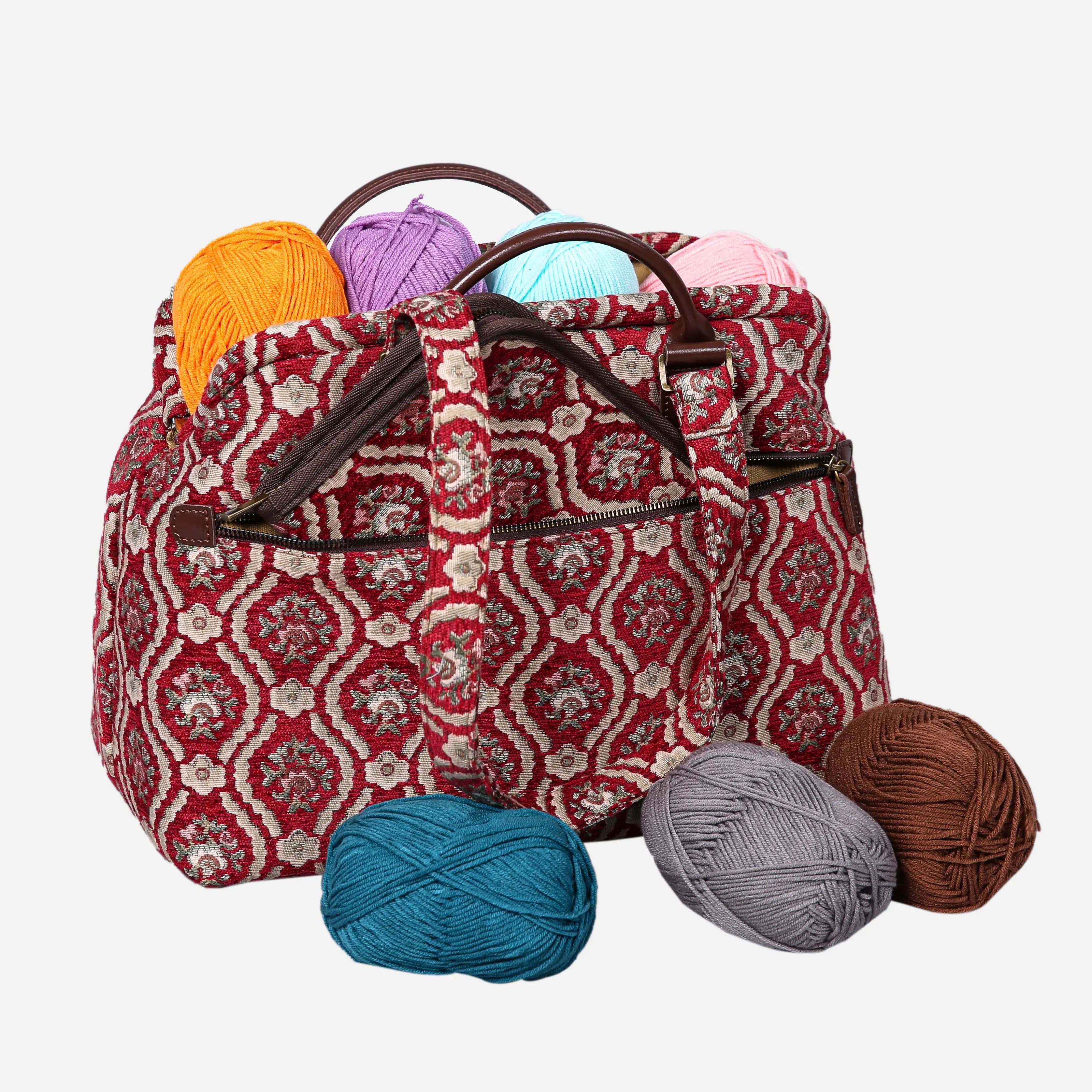 Traditional Red Knitting Project Bag  of America-with yarn ball