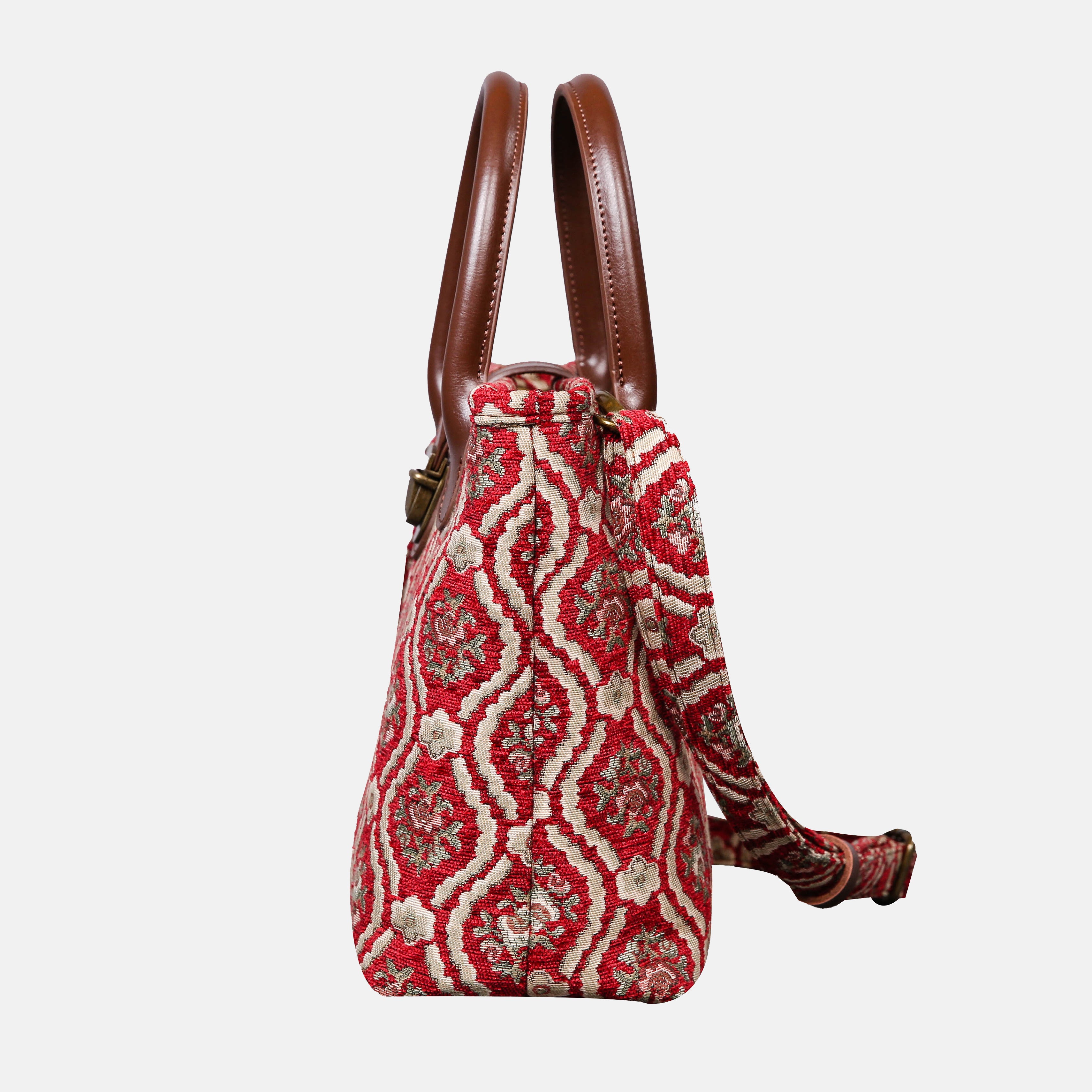 Traditional Red Tuck Lock Carpet Satchel carpet bag MCW Handmade of America side
