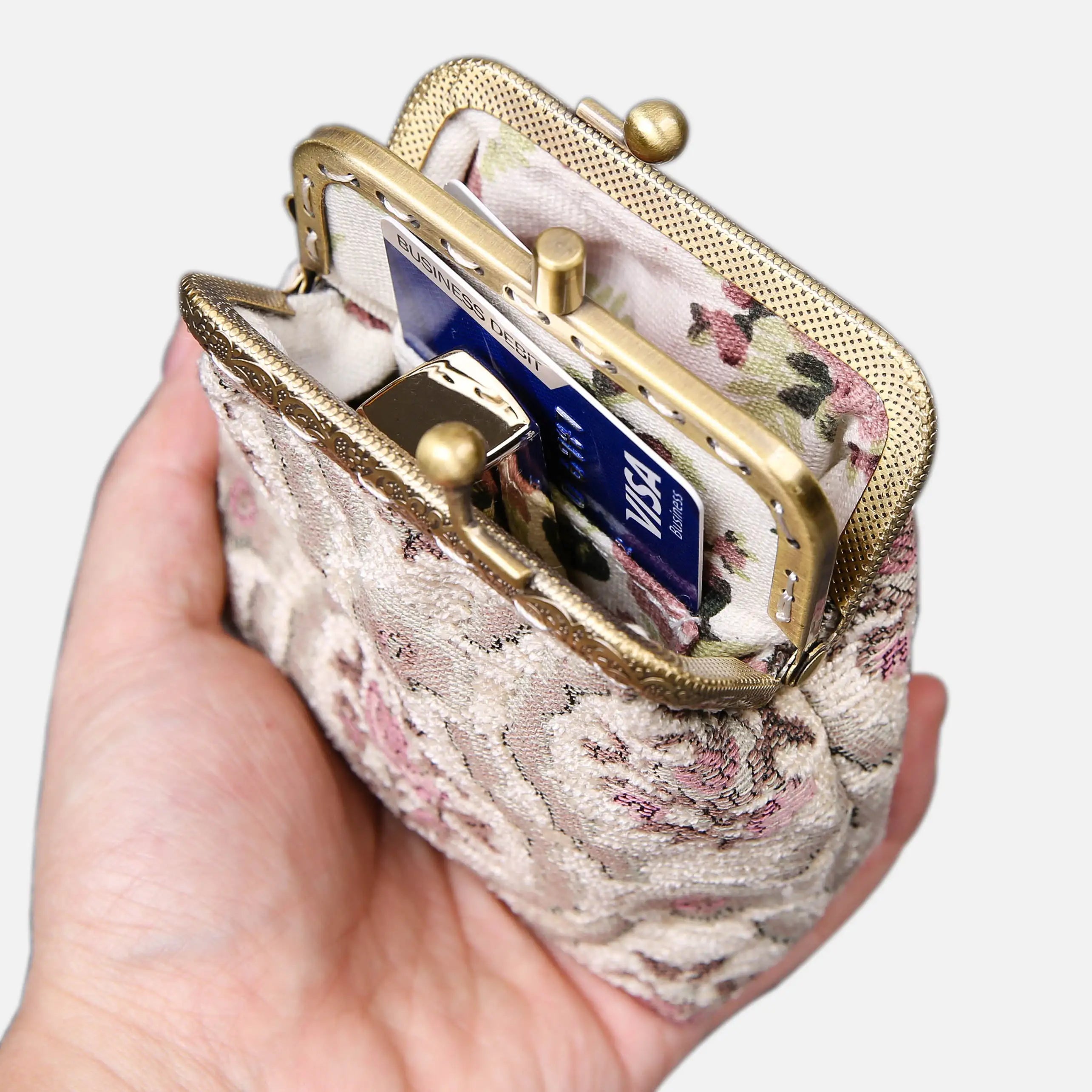 Traditional Series Double Kiss Clasp Coin Purse of America in use-4