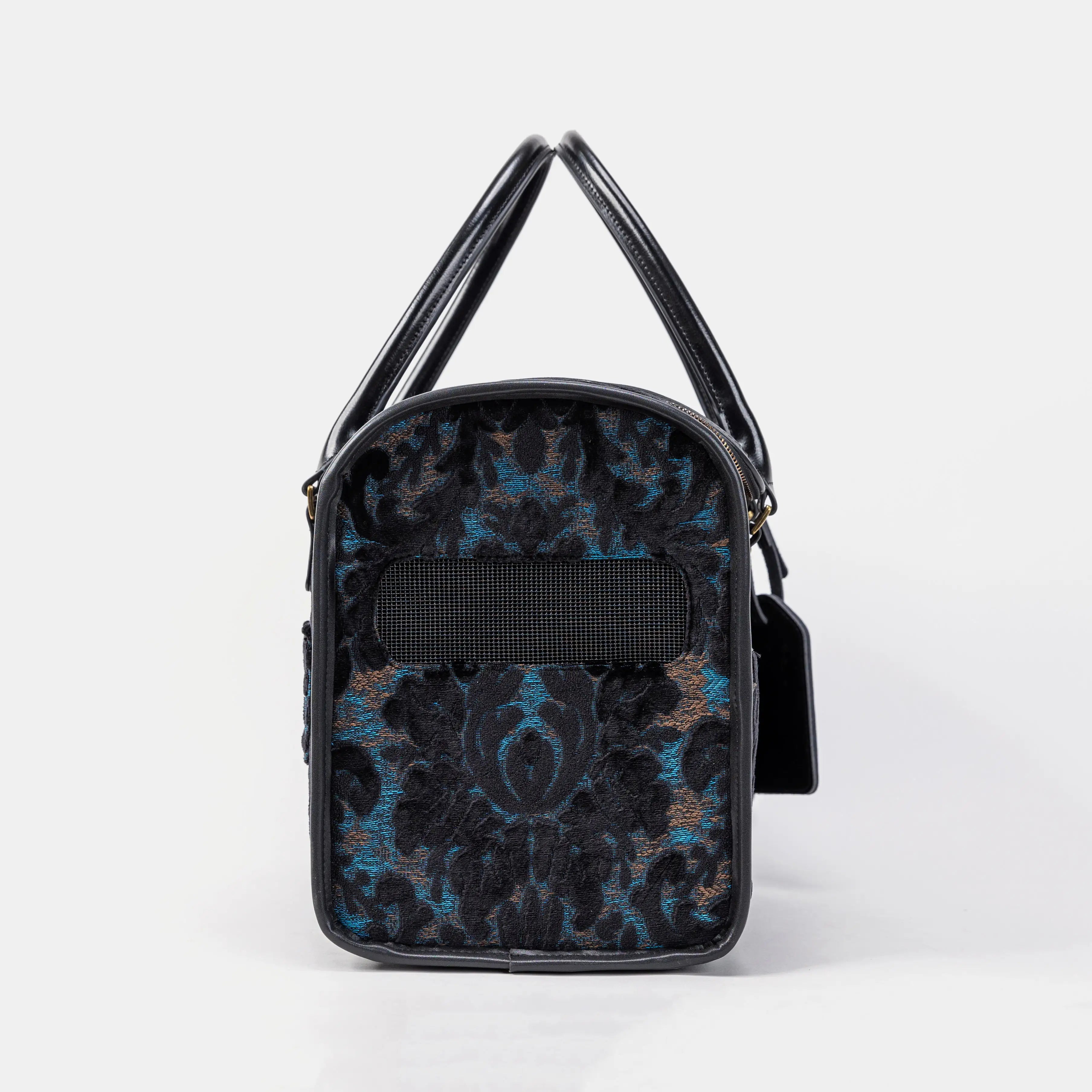 Travel Dog Carrier Bag  Burnout Velvet Black of America with Side Mesh