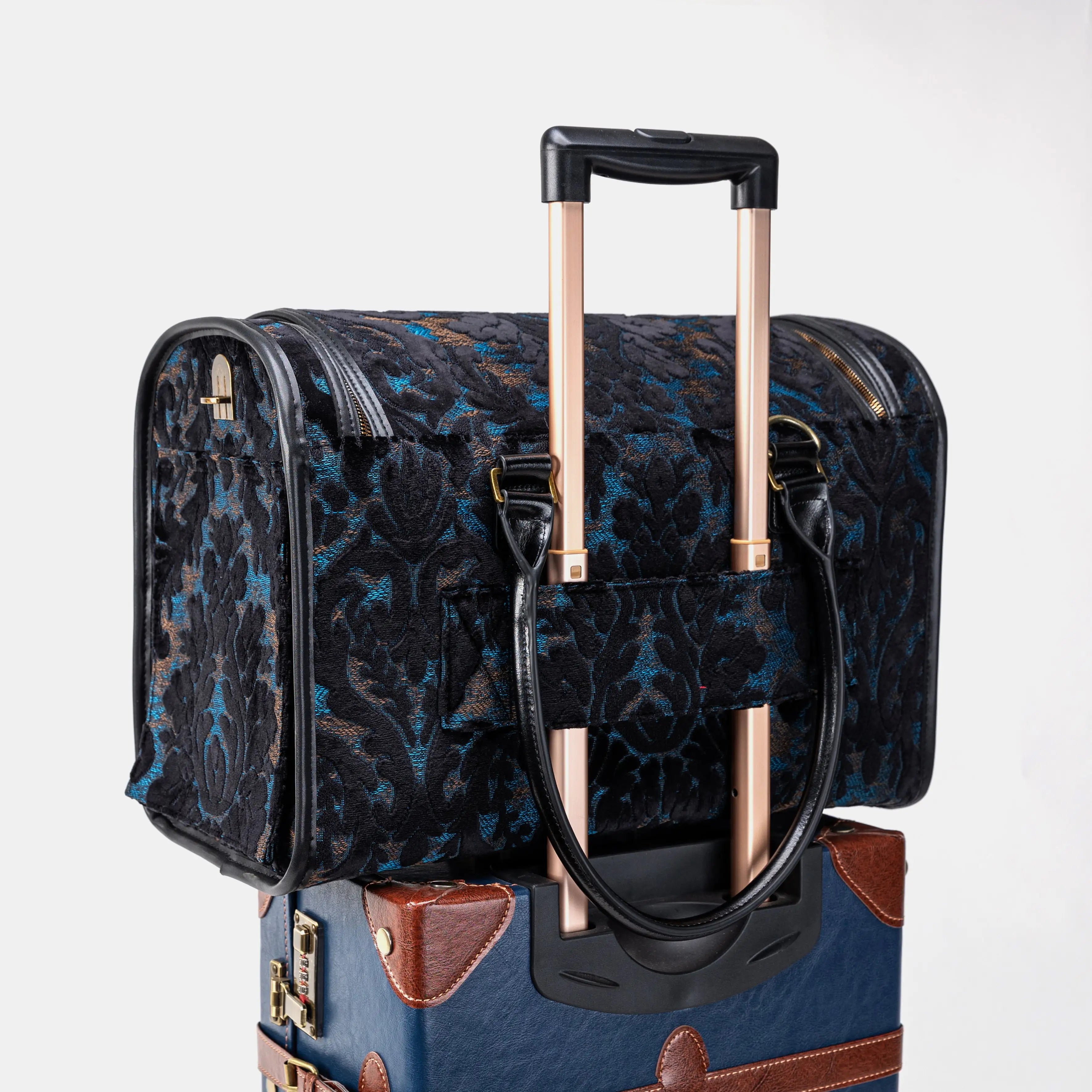 Travel Dog Carrier Bag  Burnout Velvet Black of America with  Luggage Holder