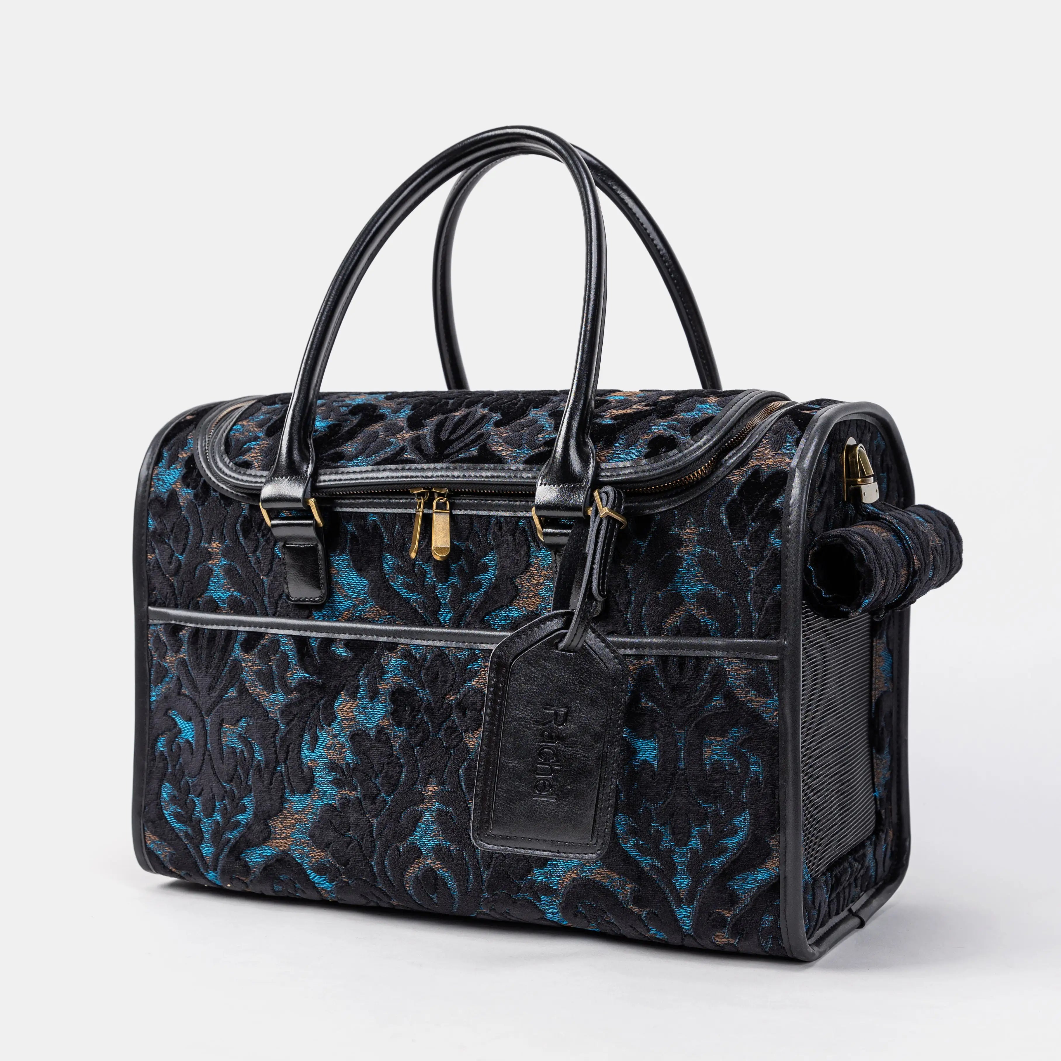 Travel Dog Carrier Bag  Burnout Velvet Black of America Main