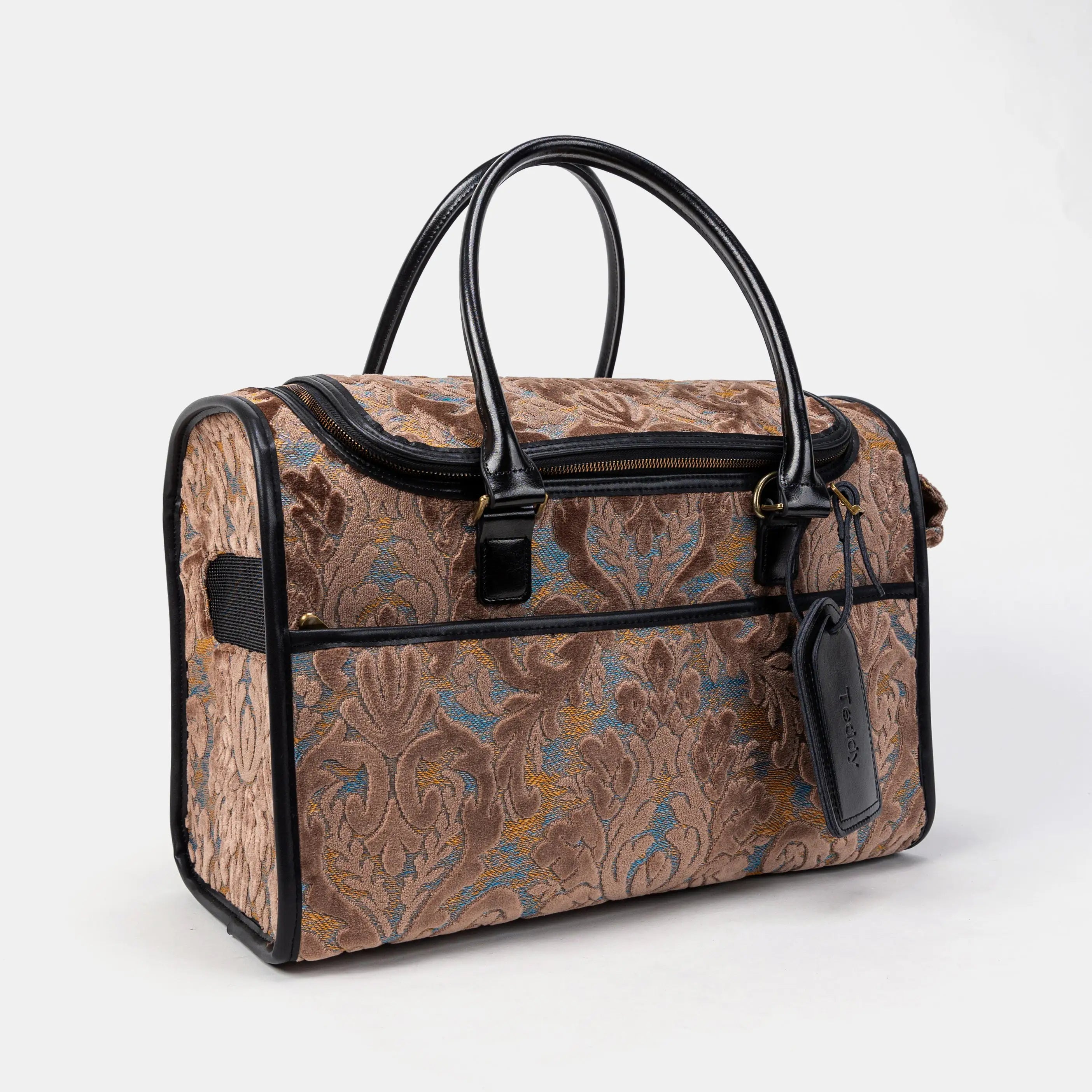 Travel Dog Carrier Bag  Burnout Velvet Camel of America Overview