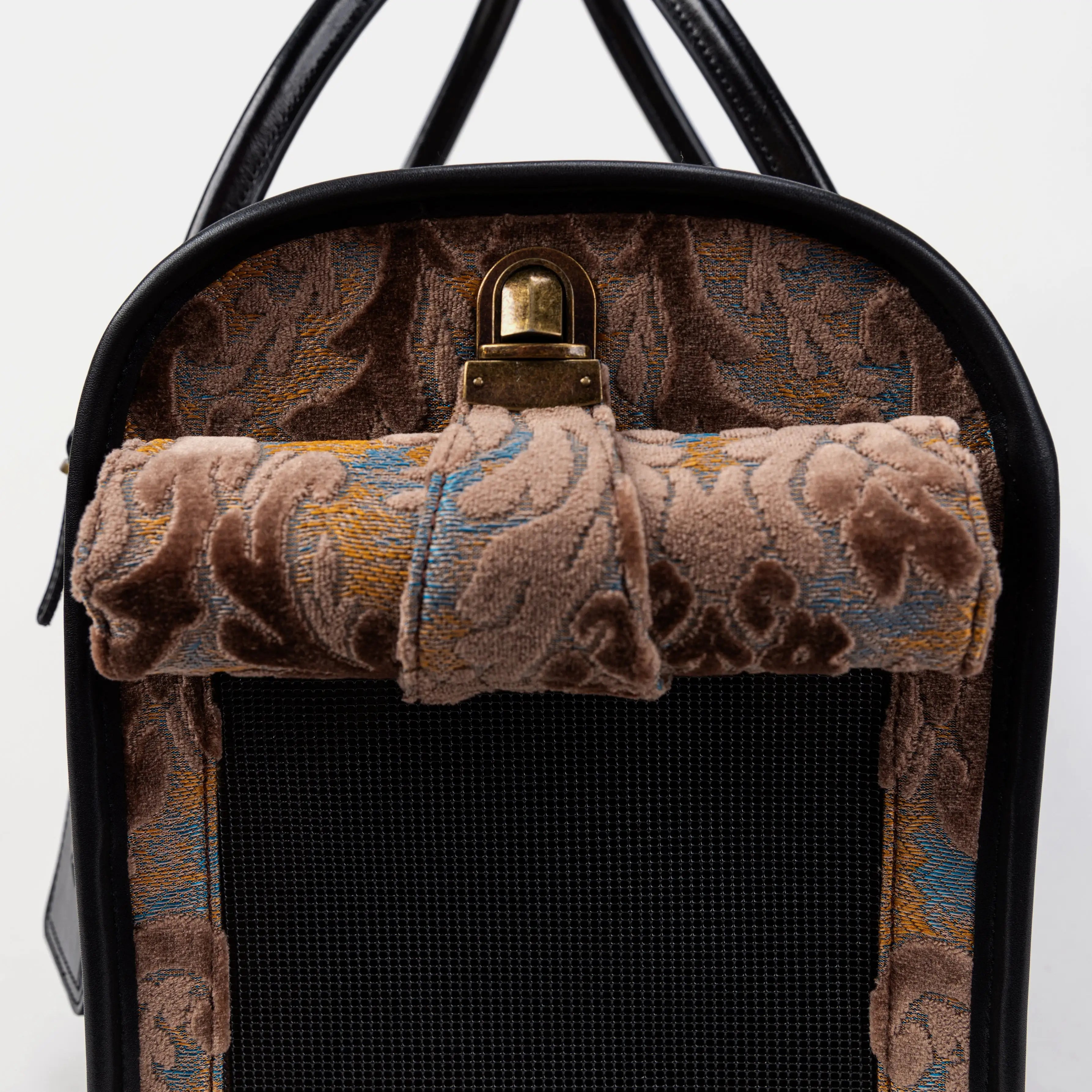 Travel Dog Carrier Bag  Burnout Velvet Camel of America with Roll Up Flap