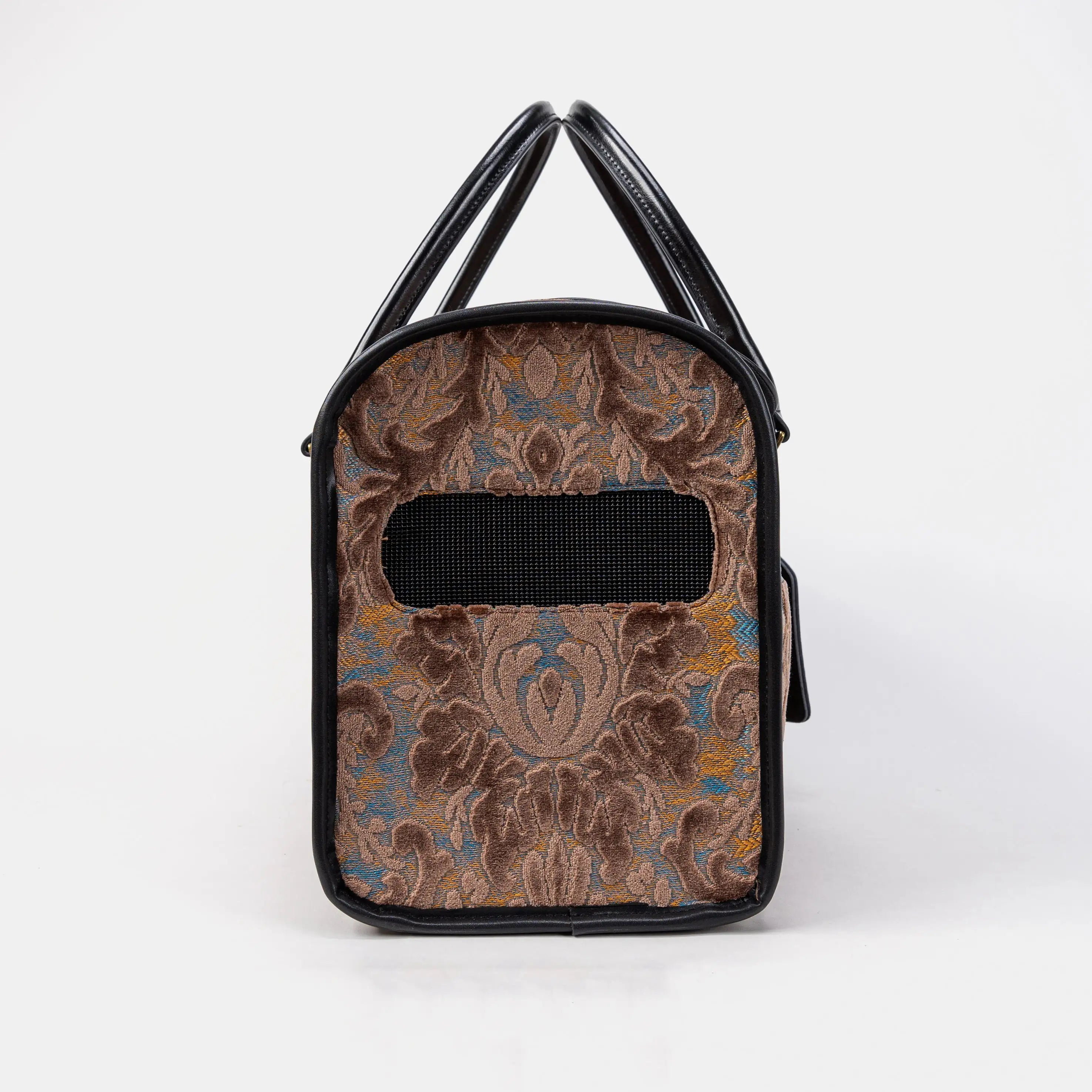 Travel Dog Carrier Bag  Burnout Velvet Camel of America Side Mesh