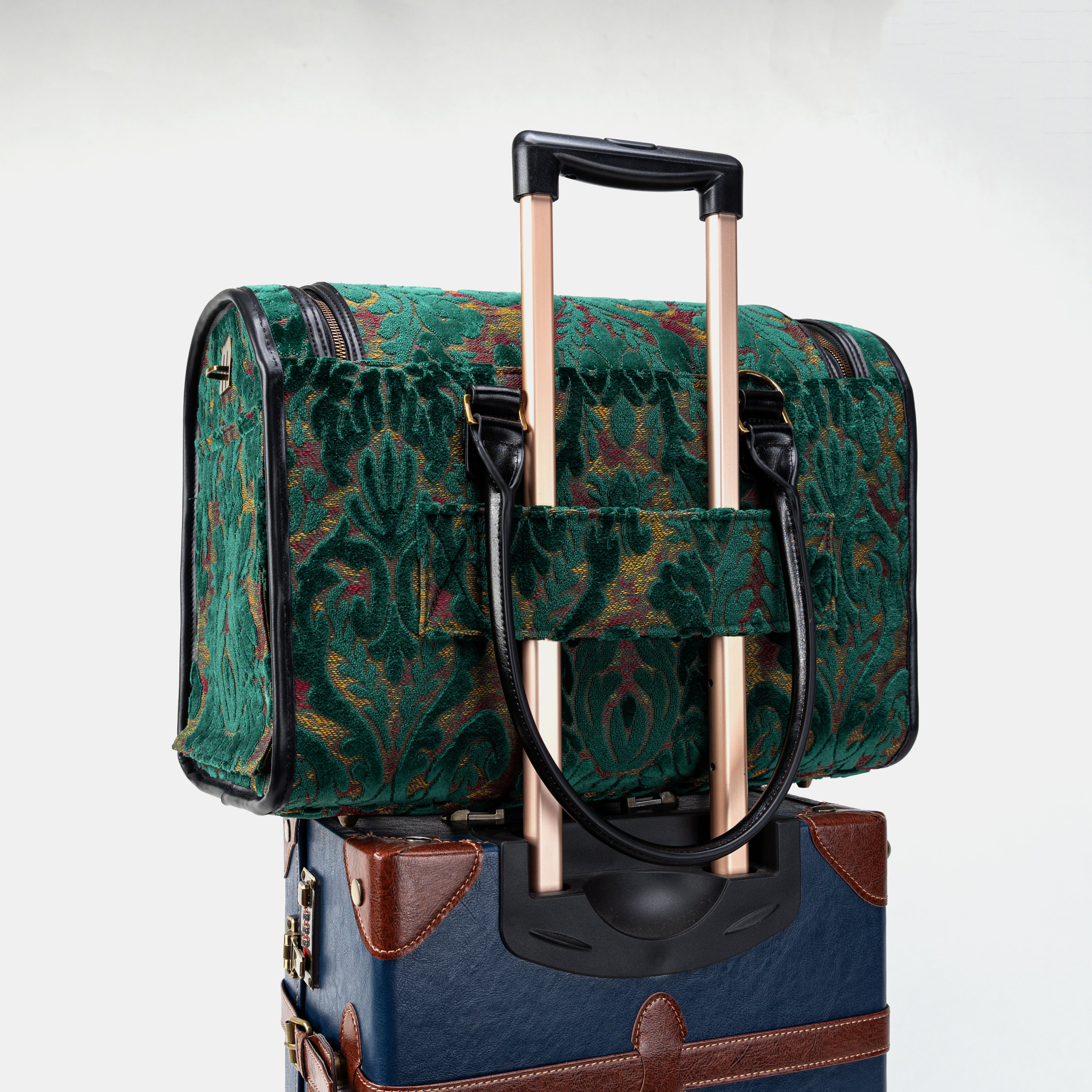 Travel Dog Carrier Bag Burnout Velvet Jade Green of America with  Luggage Holder