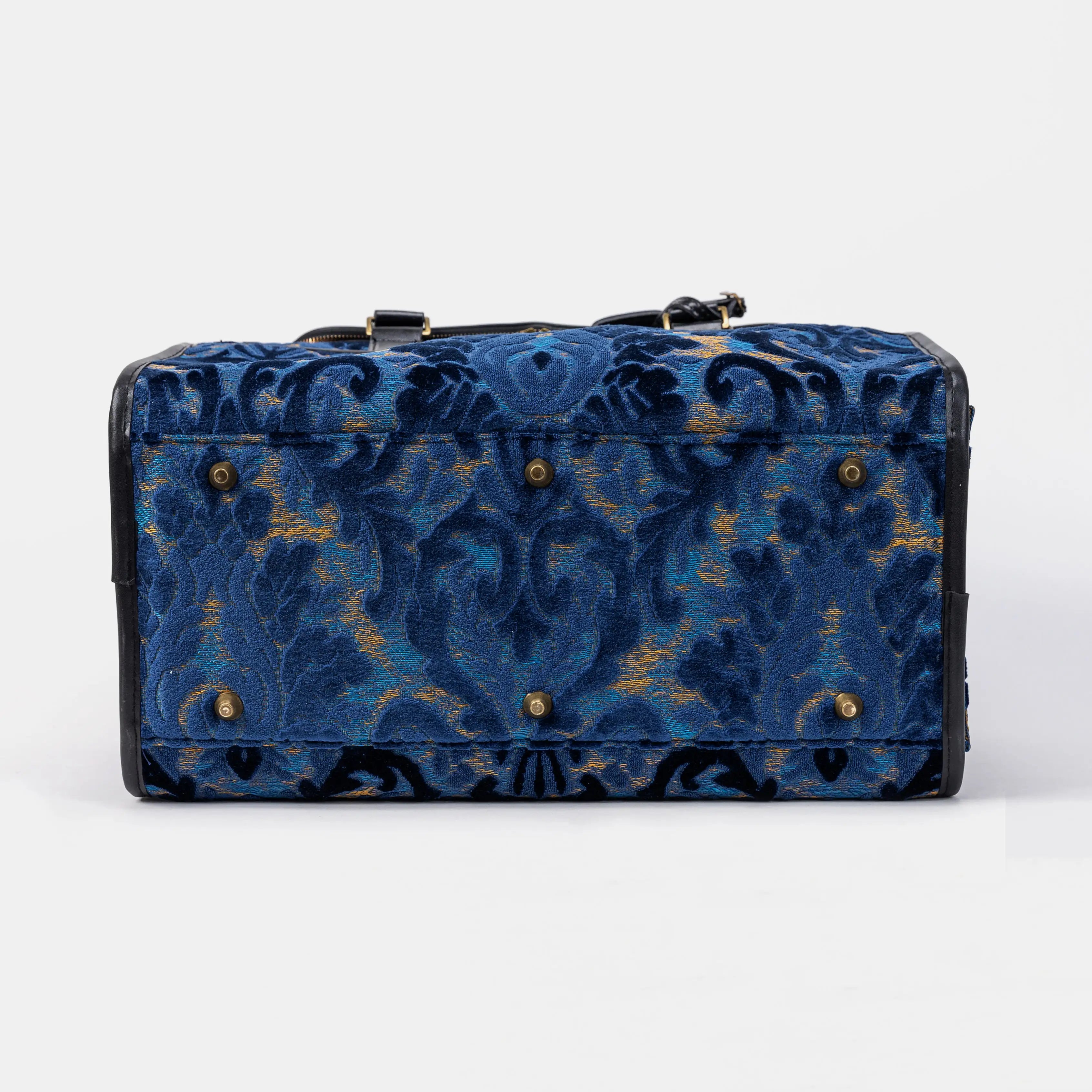Travel Dog Carrier Bag  Burnout Velvet  Navy of America Bottom