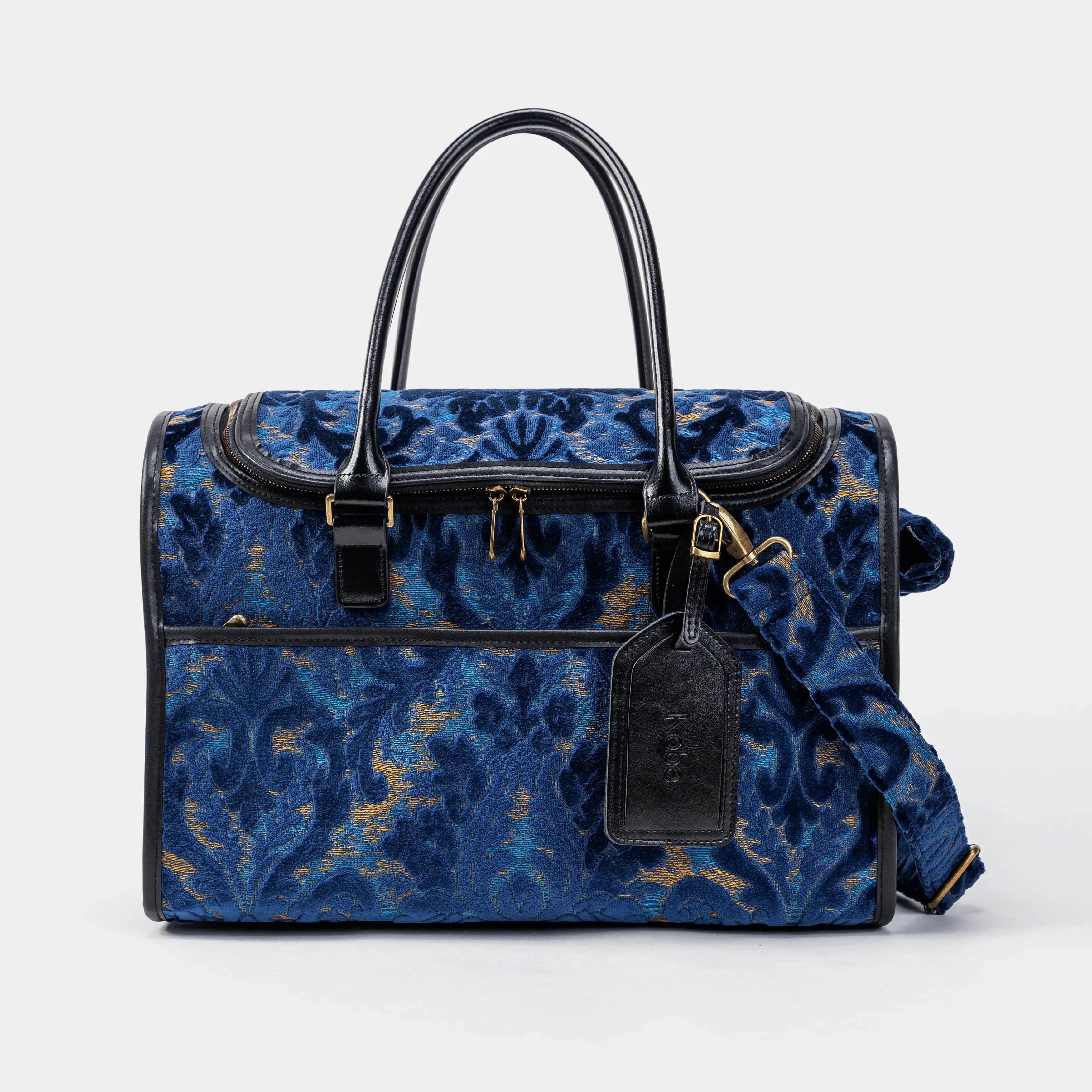 Travel Dog Carrier Bag  Burnout Velvet  Navy of America Front