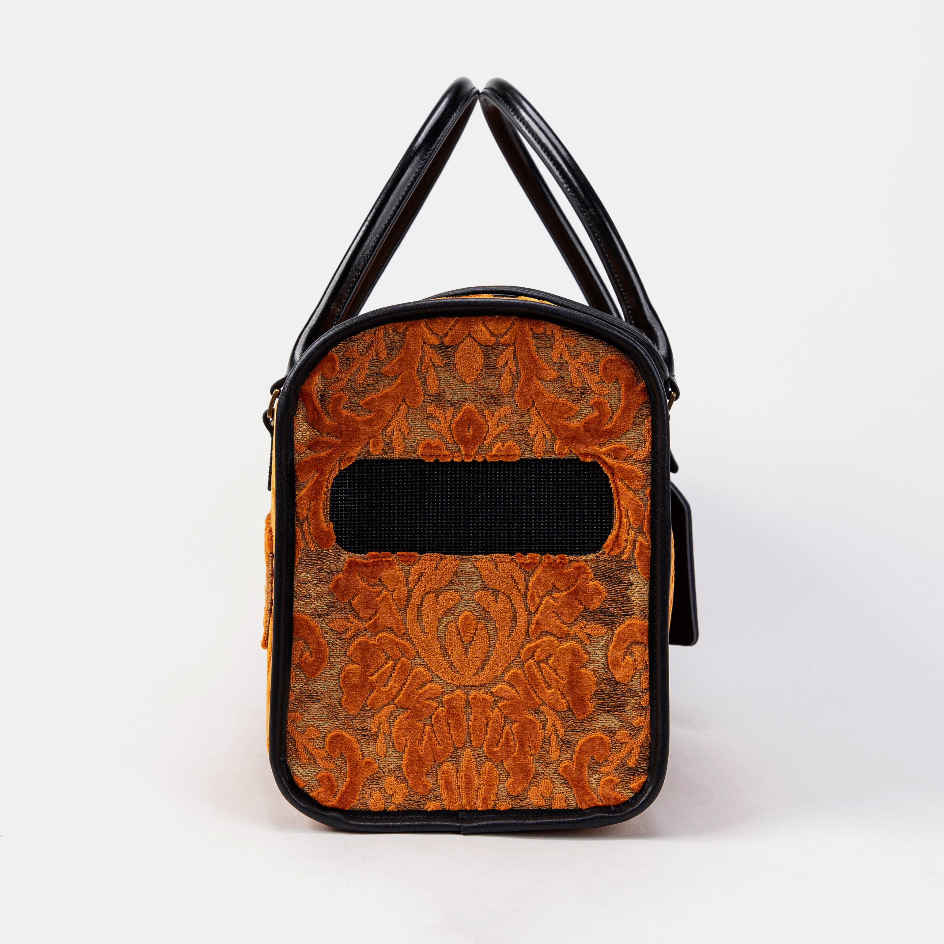 Travel Dog Carrier Bag Burnout Burnout Velvet Orange of America Side Mesh