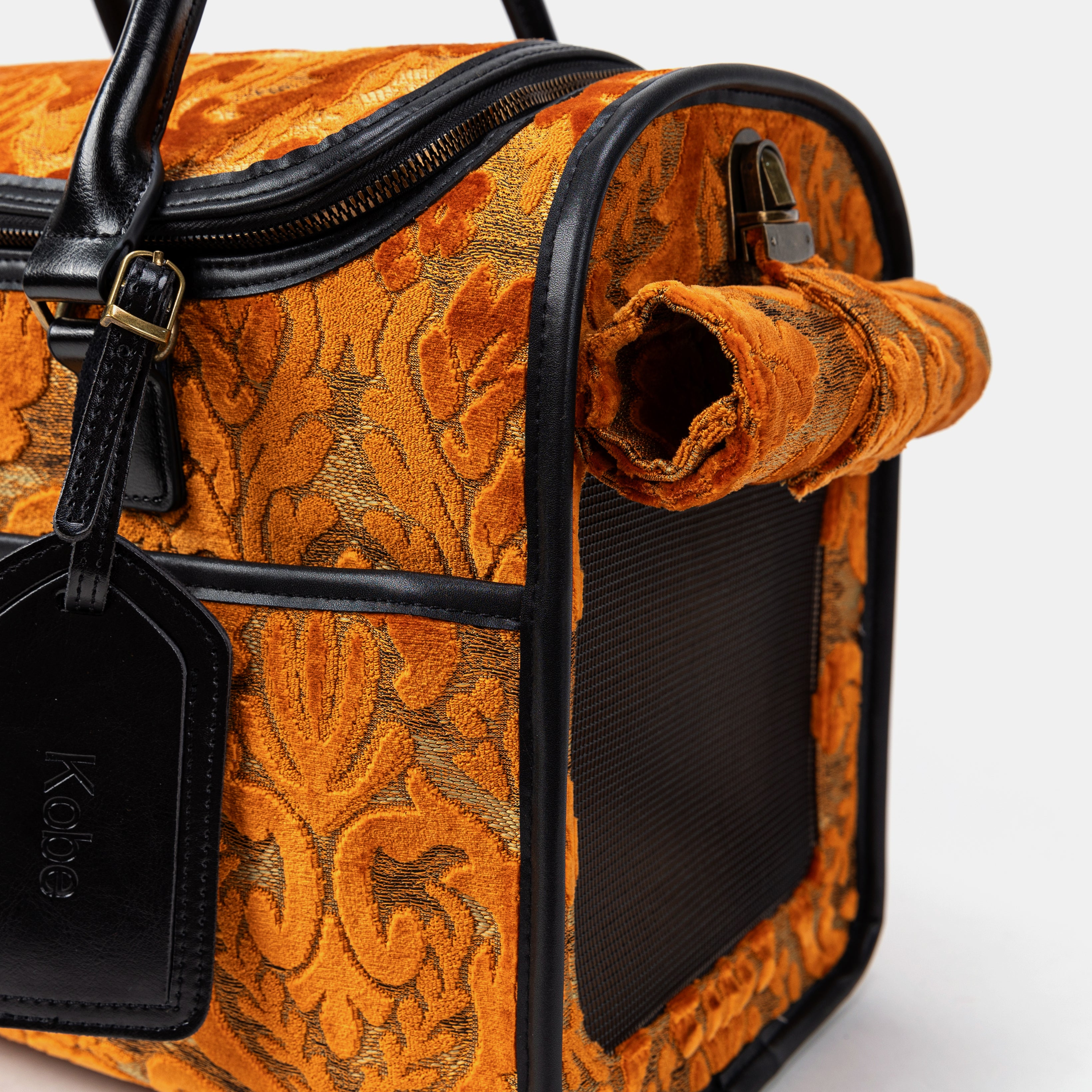 Travel Dog Carrier Bag Burnout Burnout Velvet Orange of America  Tag