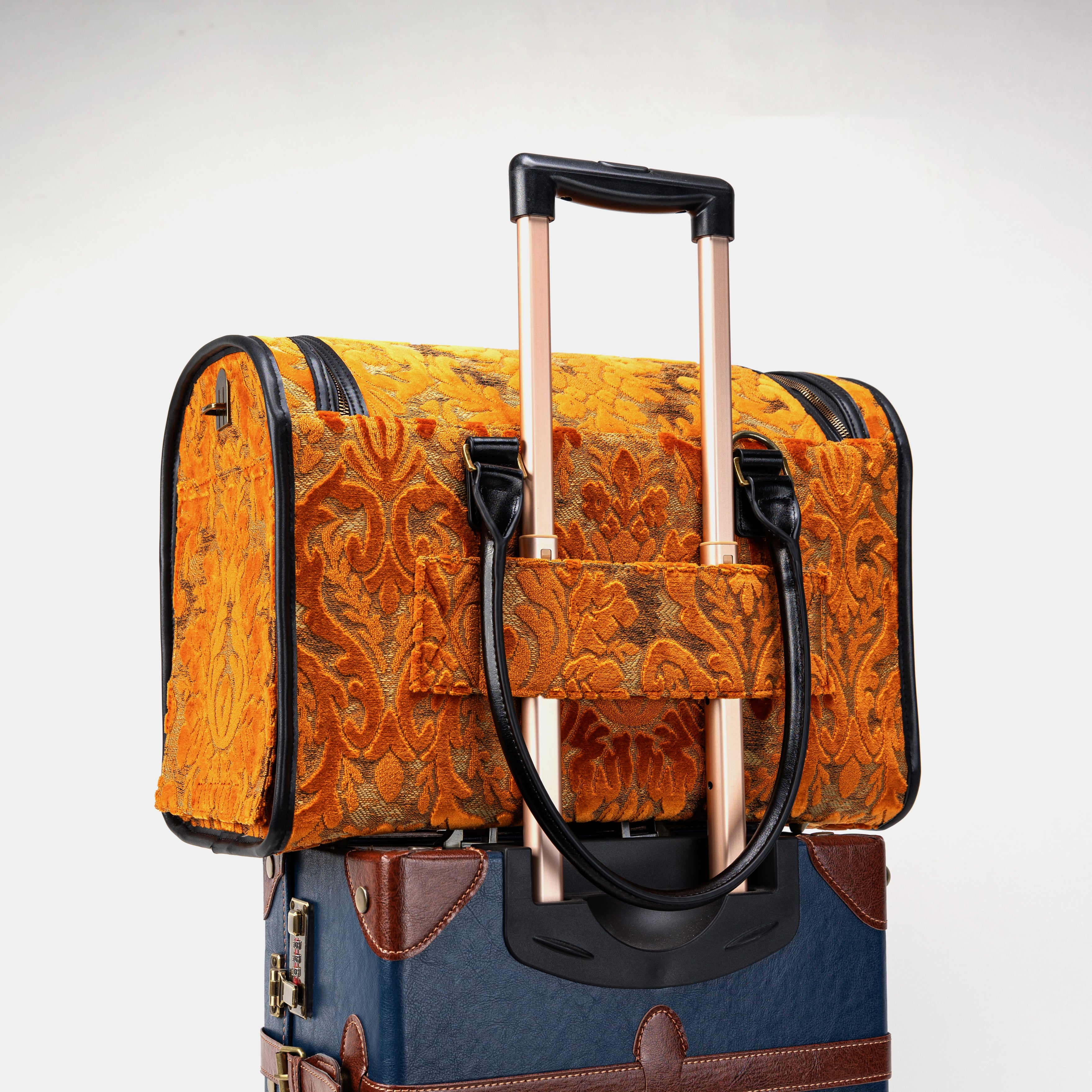 Travel Dog Carrier Bag Burnout Burnout Velvet Orange of America with Luggage Holder