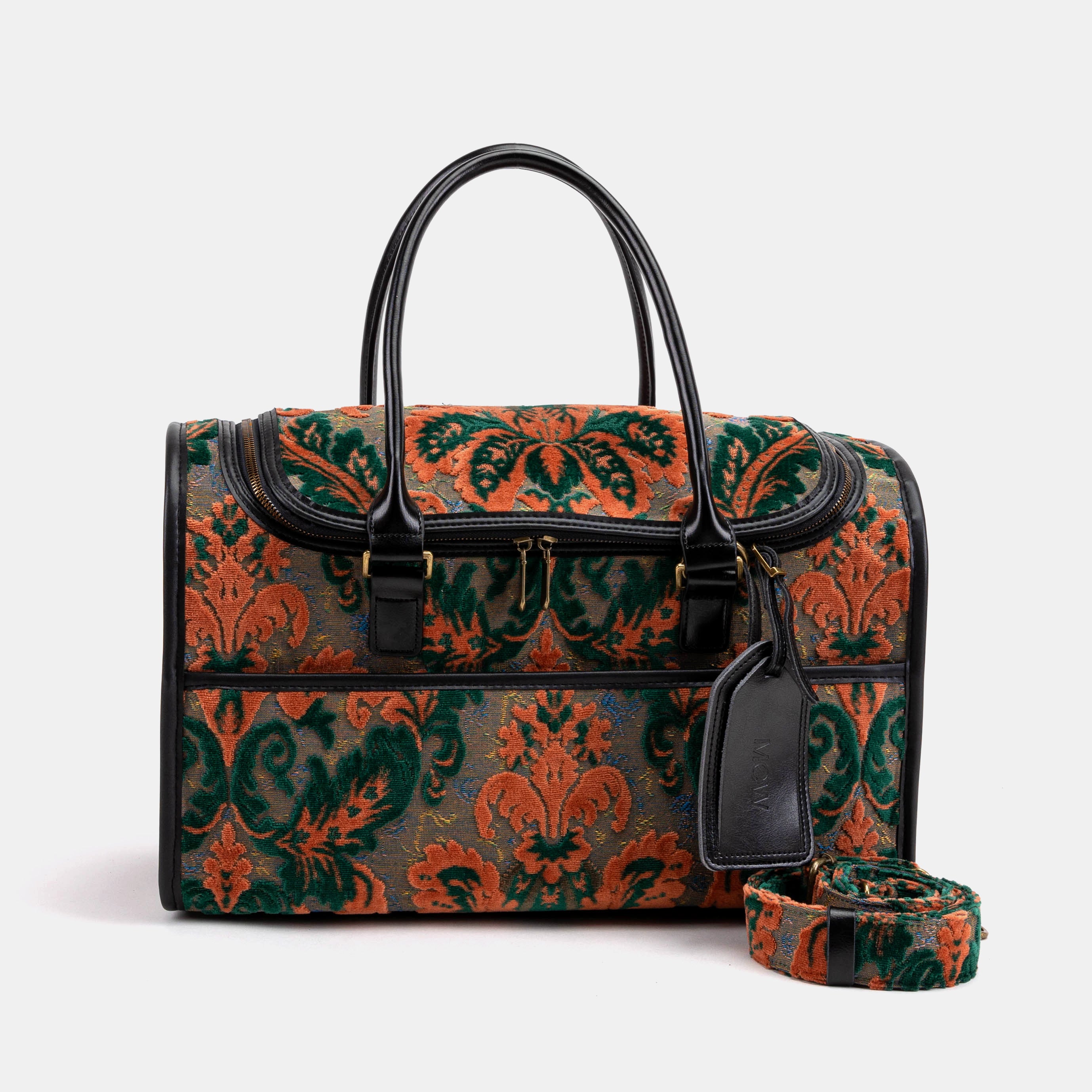 Travel Dog Carrier Burnout Velvet Revival Jade of America with shoulder strap