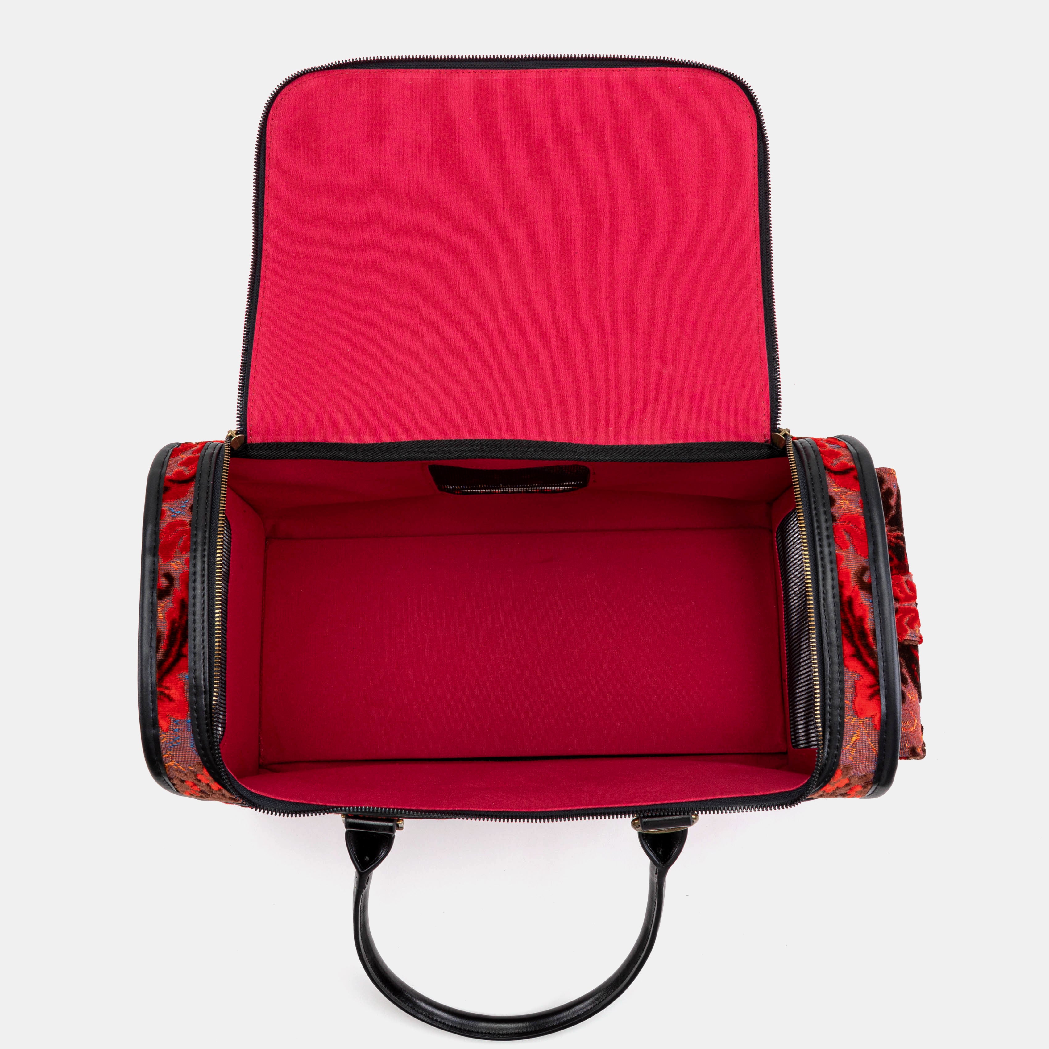 Travel Dog Carrier Burnout Velvet Revival Scarlet  of America inside