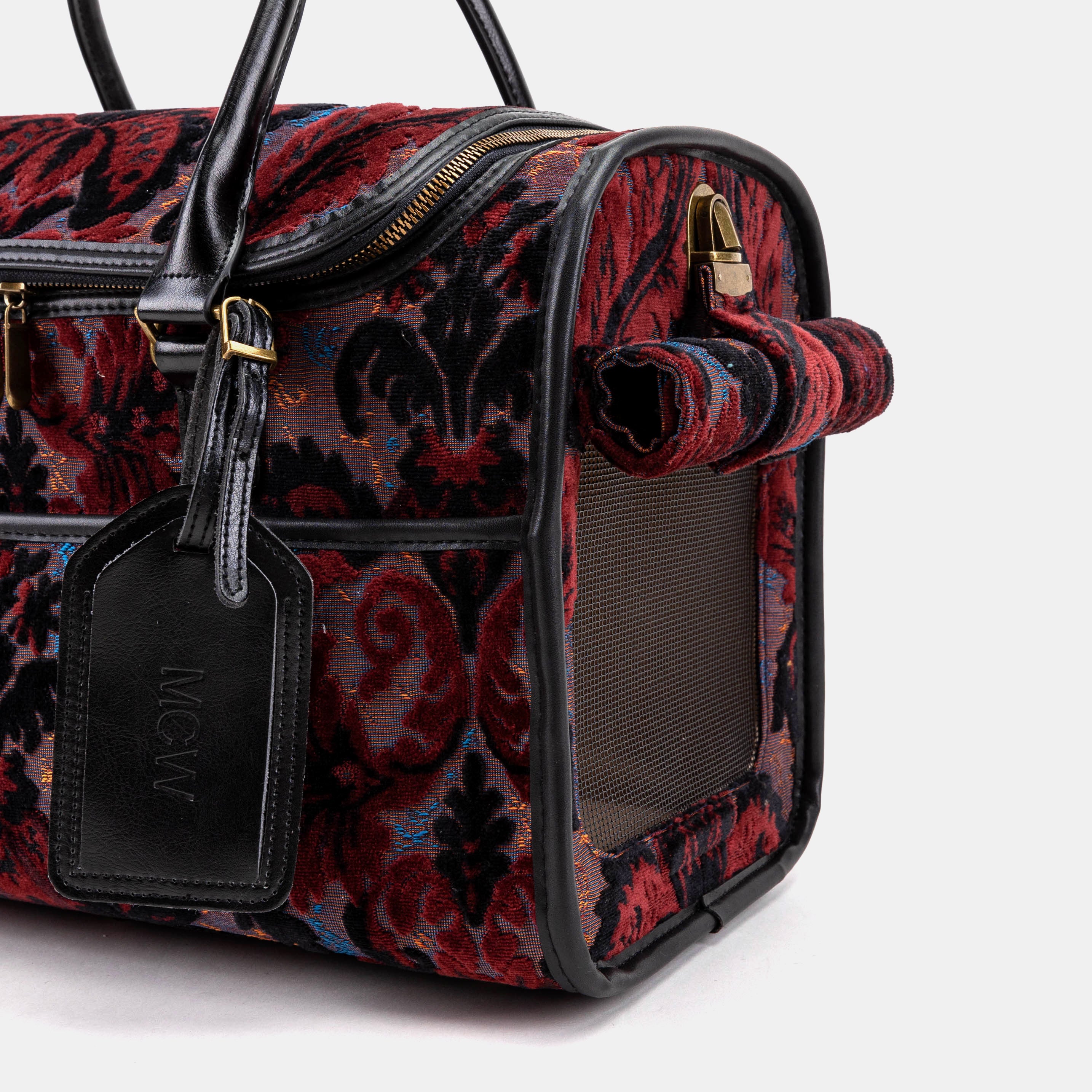 Travel Dog Carrier Burnout Velvet Revival Sephia  of America side window