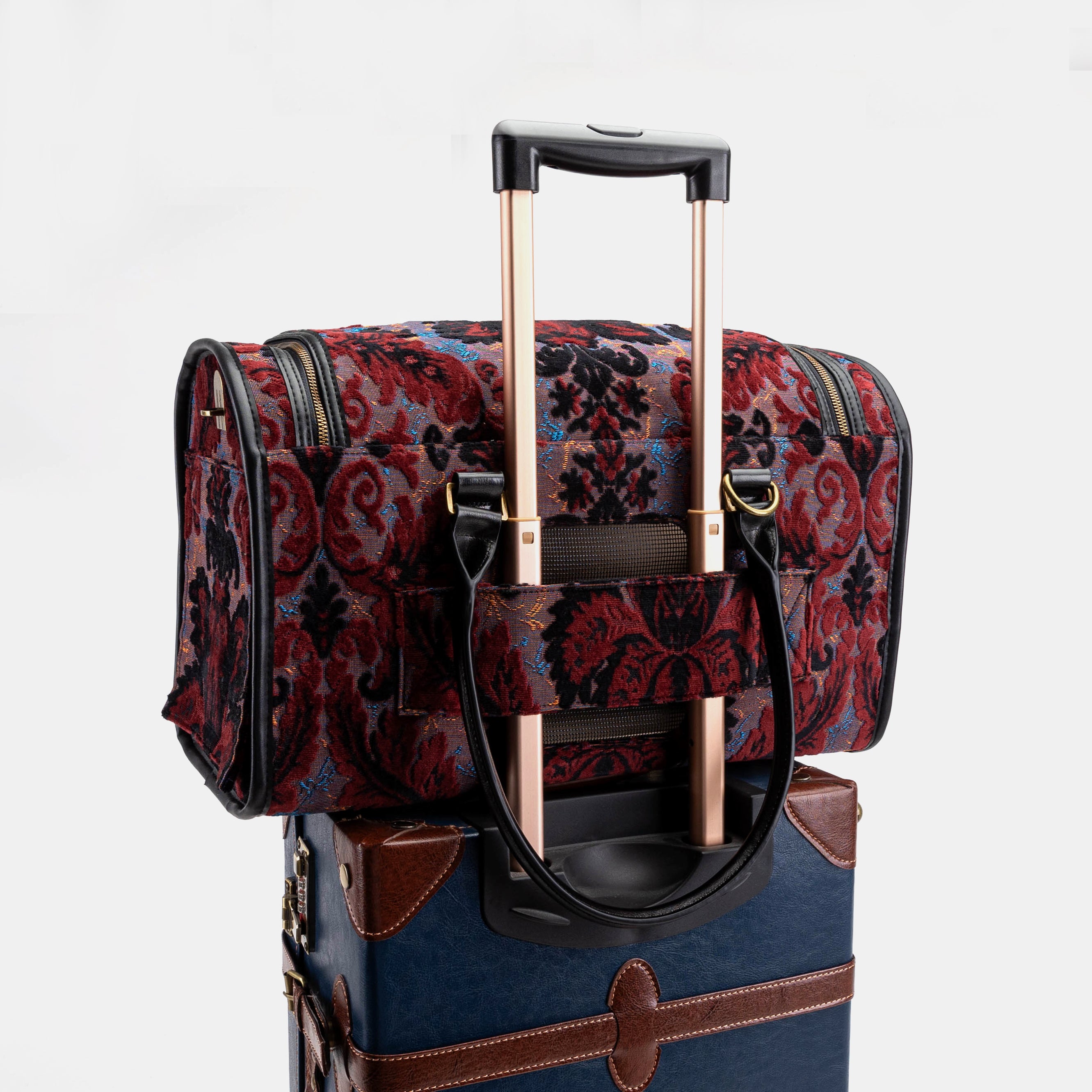Travel Dog Carrier Burnout Velvet Revival Sephia  of America in use