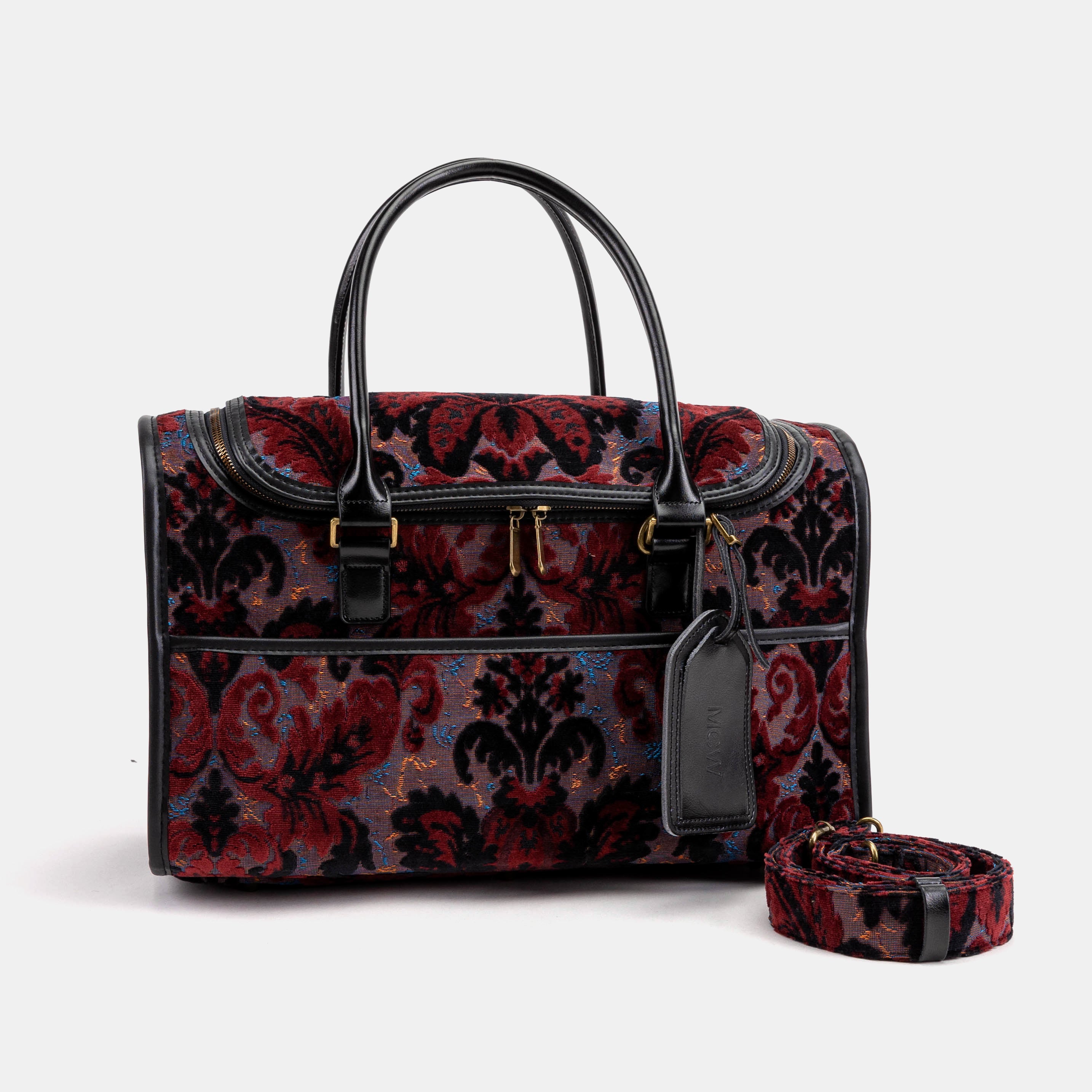Travel Dog Carrier Burnout Velvet Revival Sephia  of America with shoulder strap