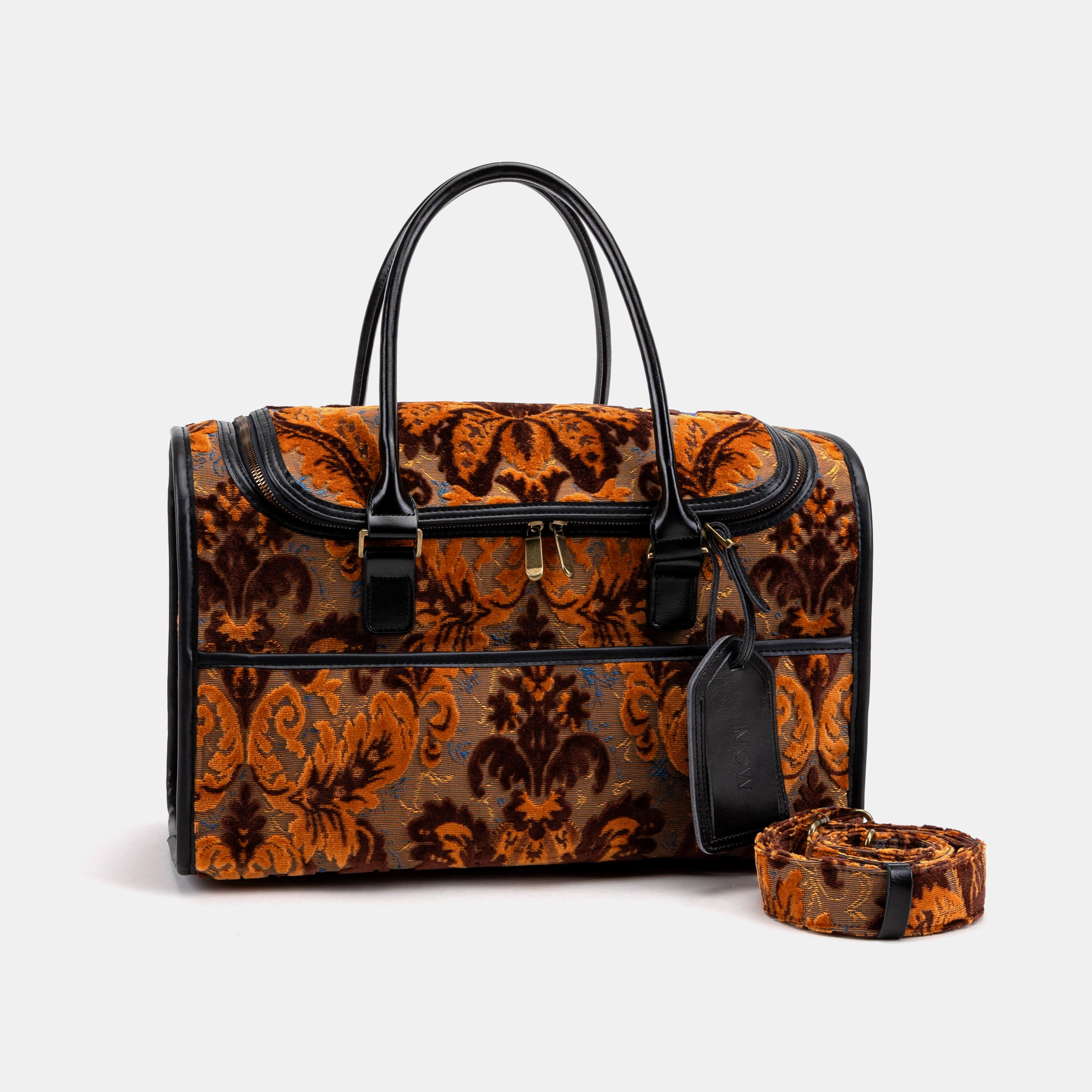 Travel Dog Carrier Burnout Velvet Revival Sienna of America with shoulder strap