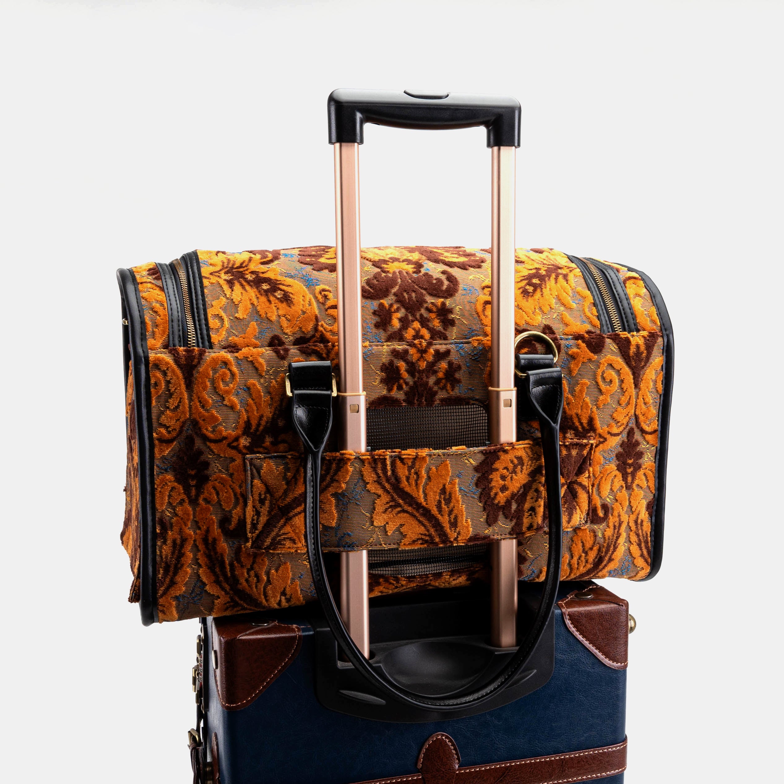 Travel Dog Carrier Burnout Velvet Revival Sienna  of America in use
