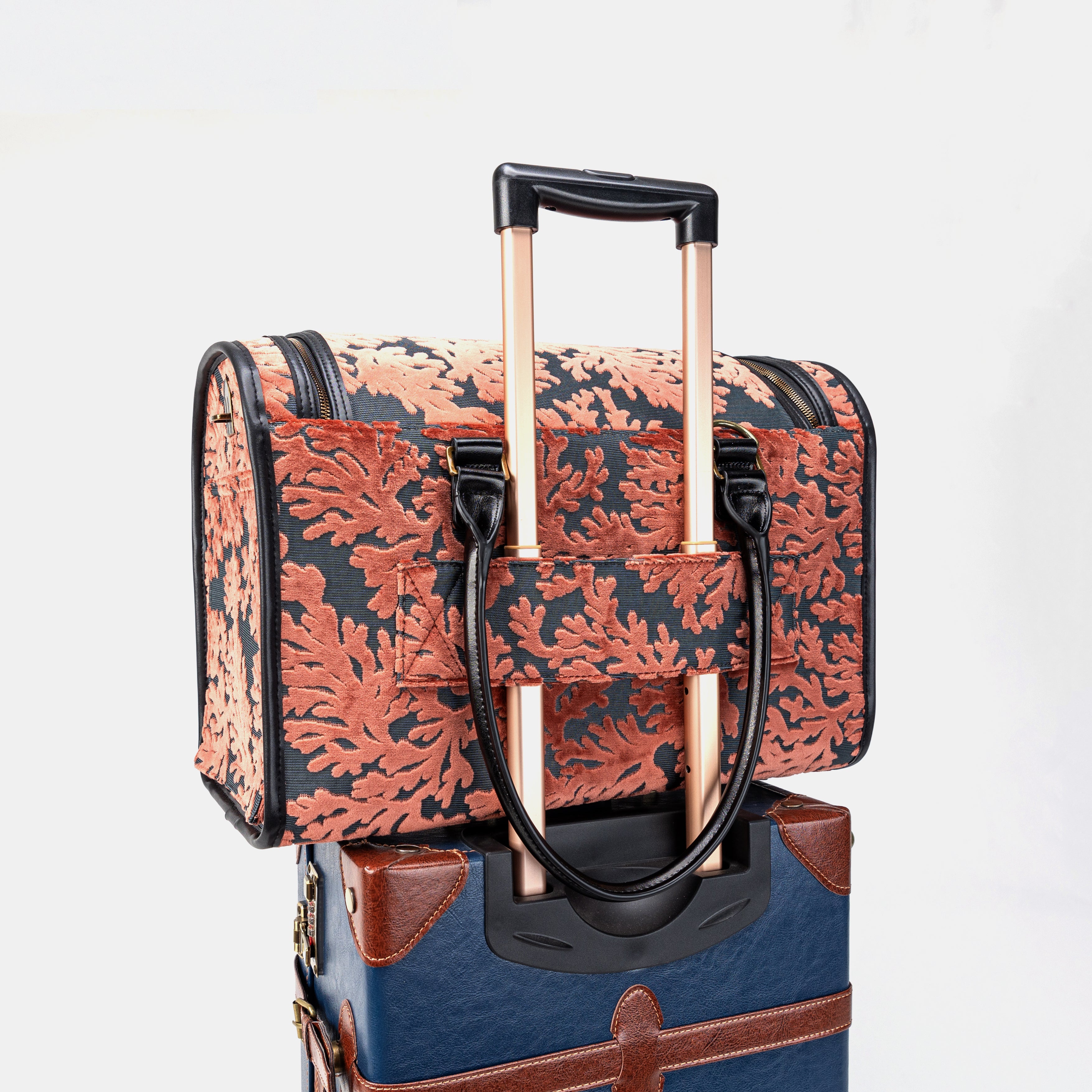 Travel Dog Carrier Bag Burnout Velvet St Tropez Scuba Coral of America with  Luggage Holder