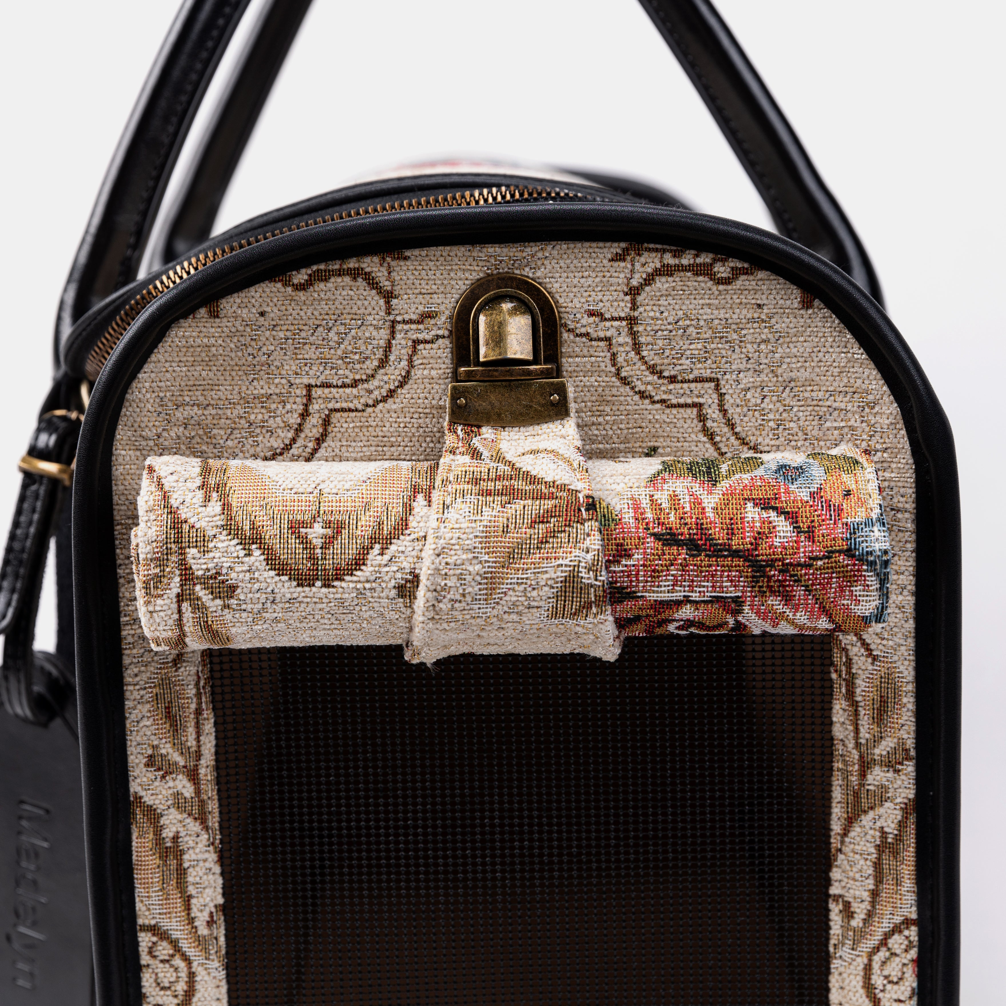 Travel Dog Carrier Bag Floral Cream of America with Roll Up Flap