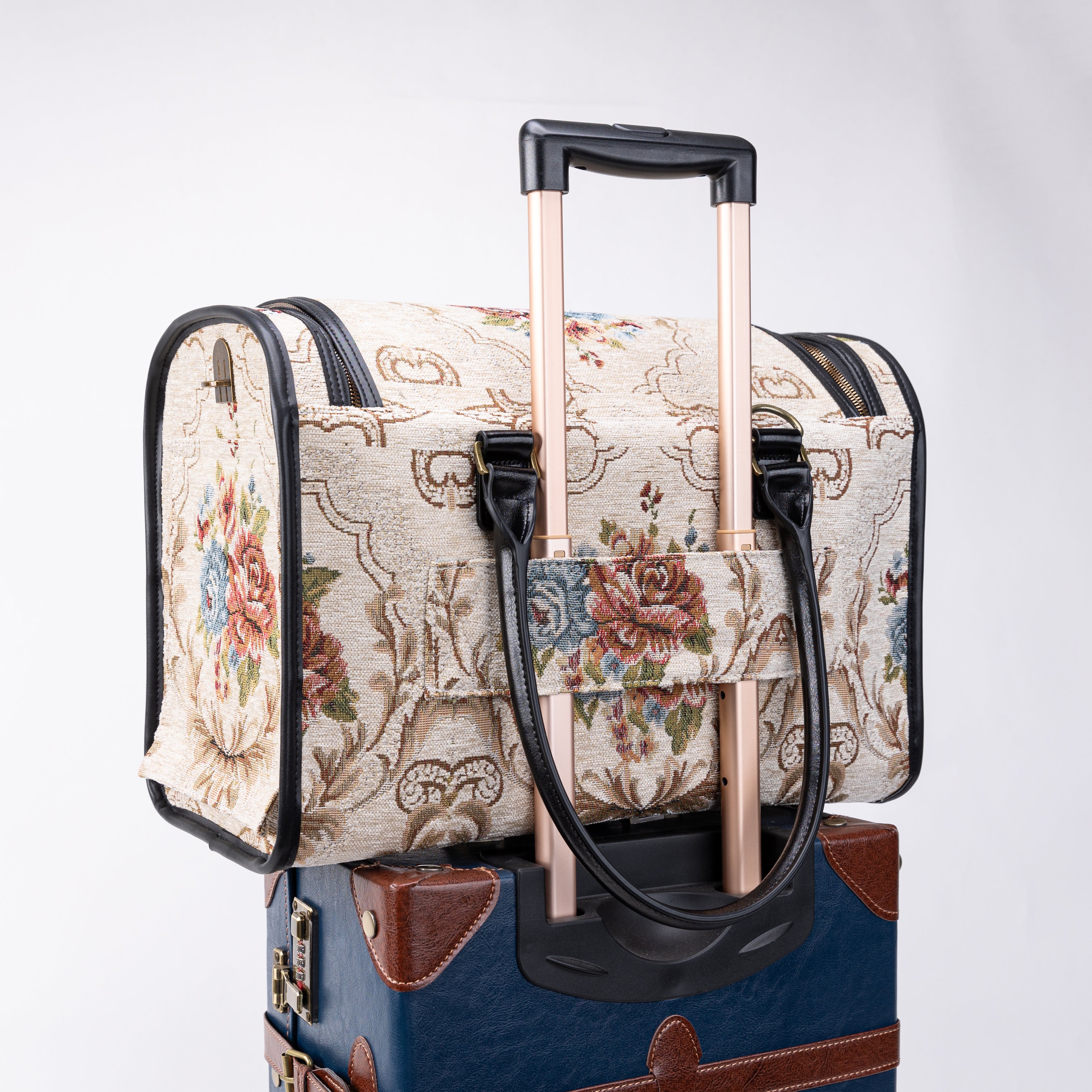 Travel Dog Carrier Bag Floral Cream of America with Luggage Holder