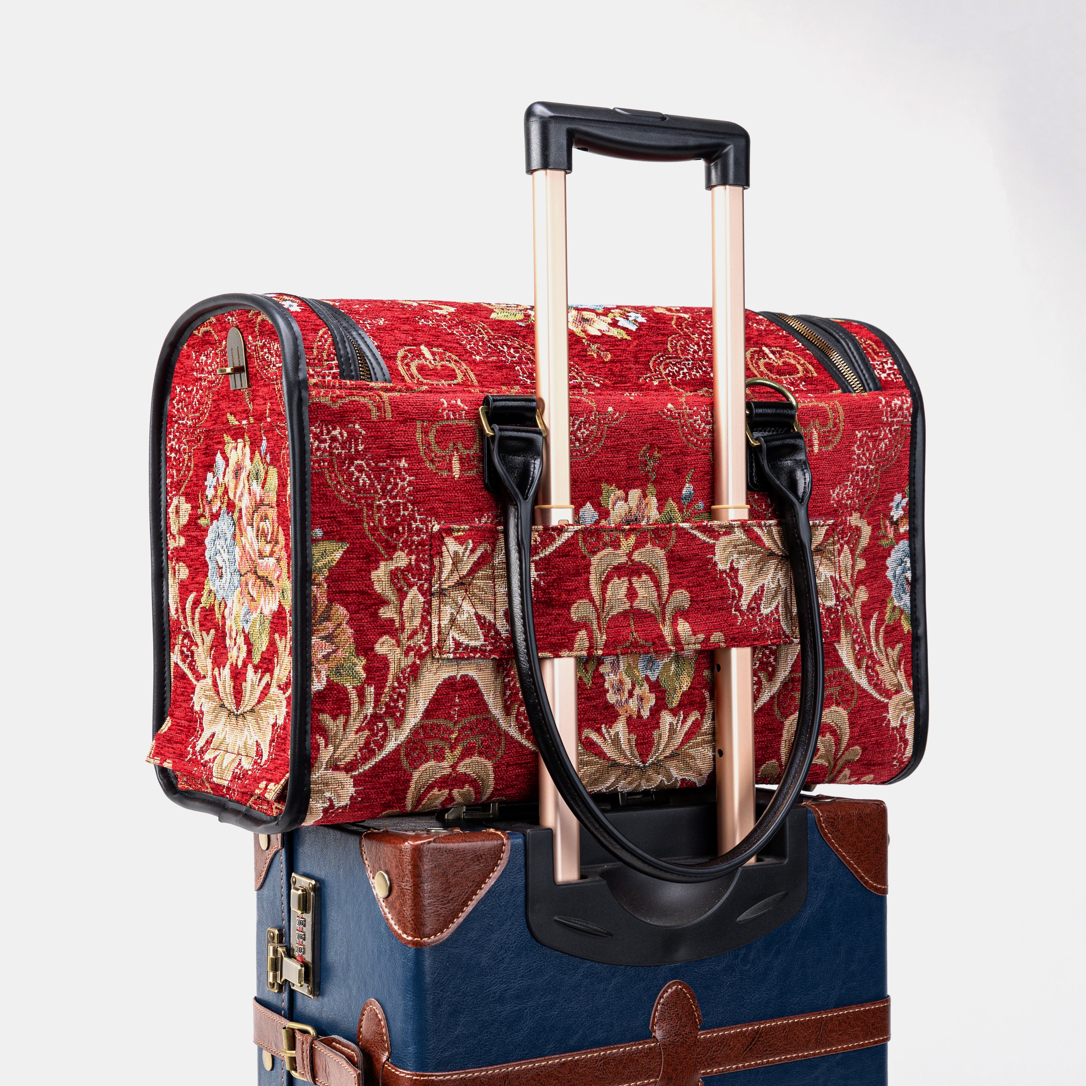 Travel Dog Carrier Bag Floral Red of America with Luggage Holder