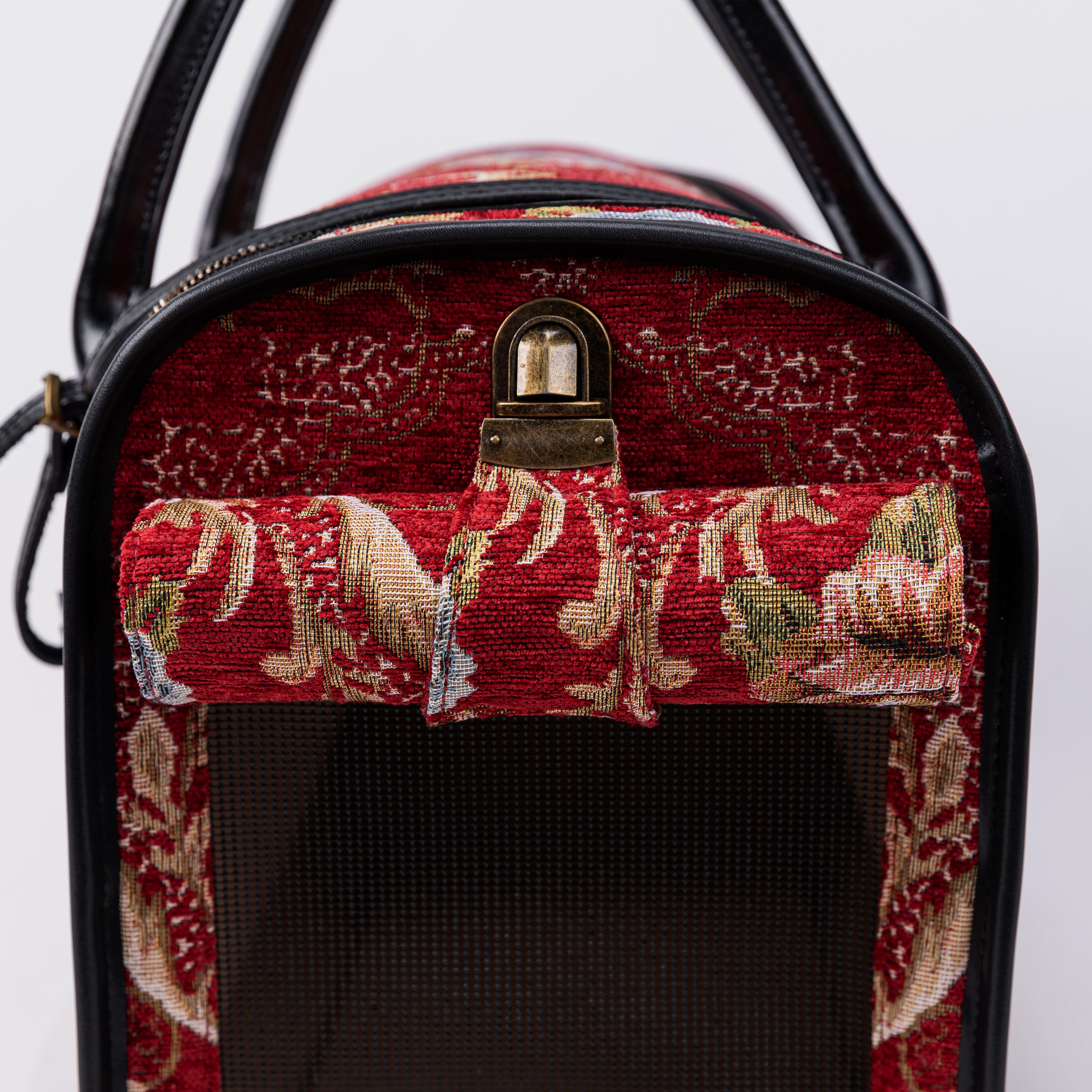 Travel Dog Carrier Bag Floral Red of America with Roll Up Flap