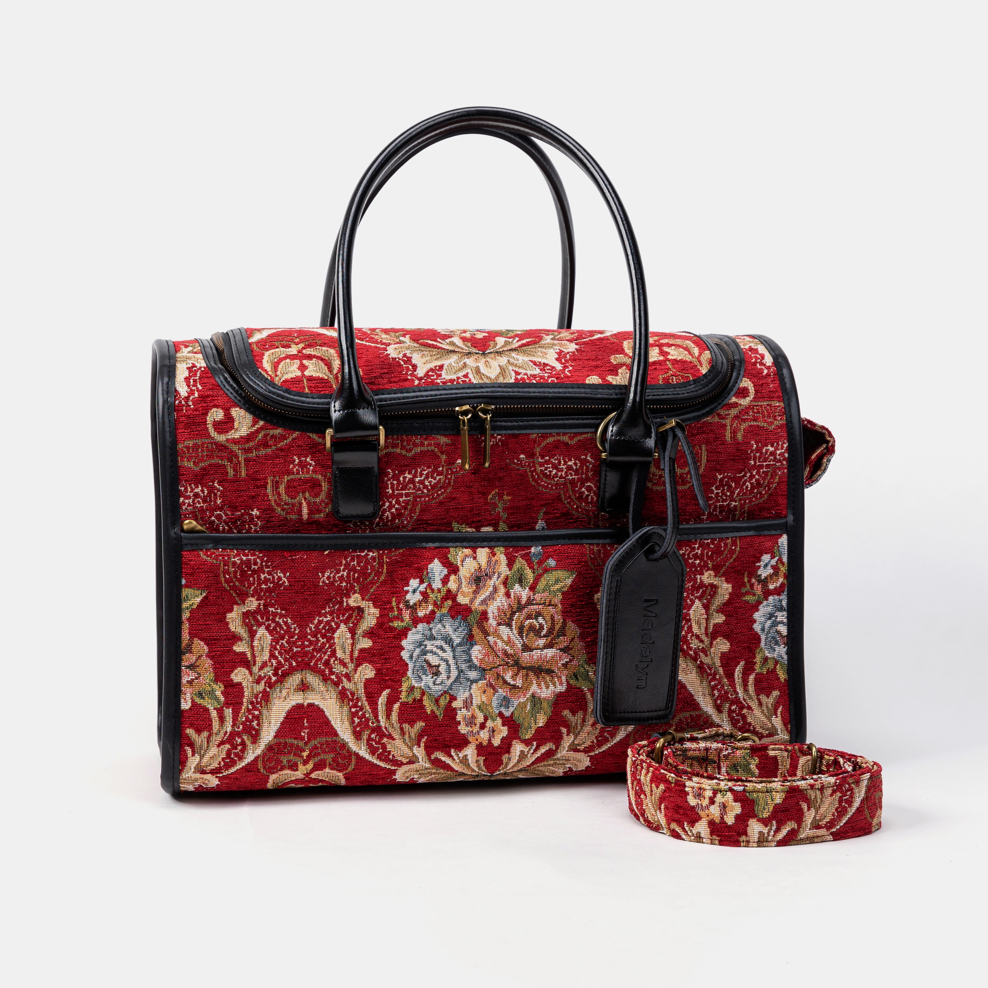 Travel Dog Carrier Bag Floral Red of America with Shoulder Strap