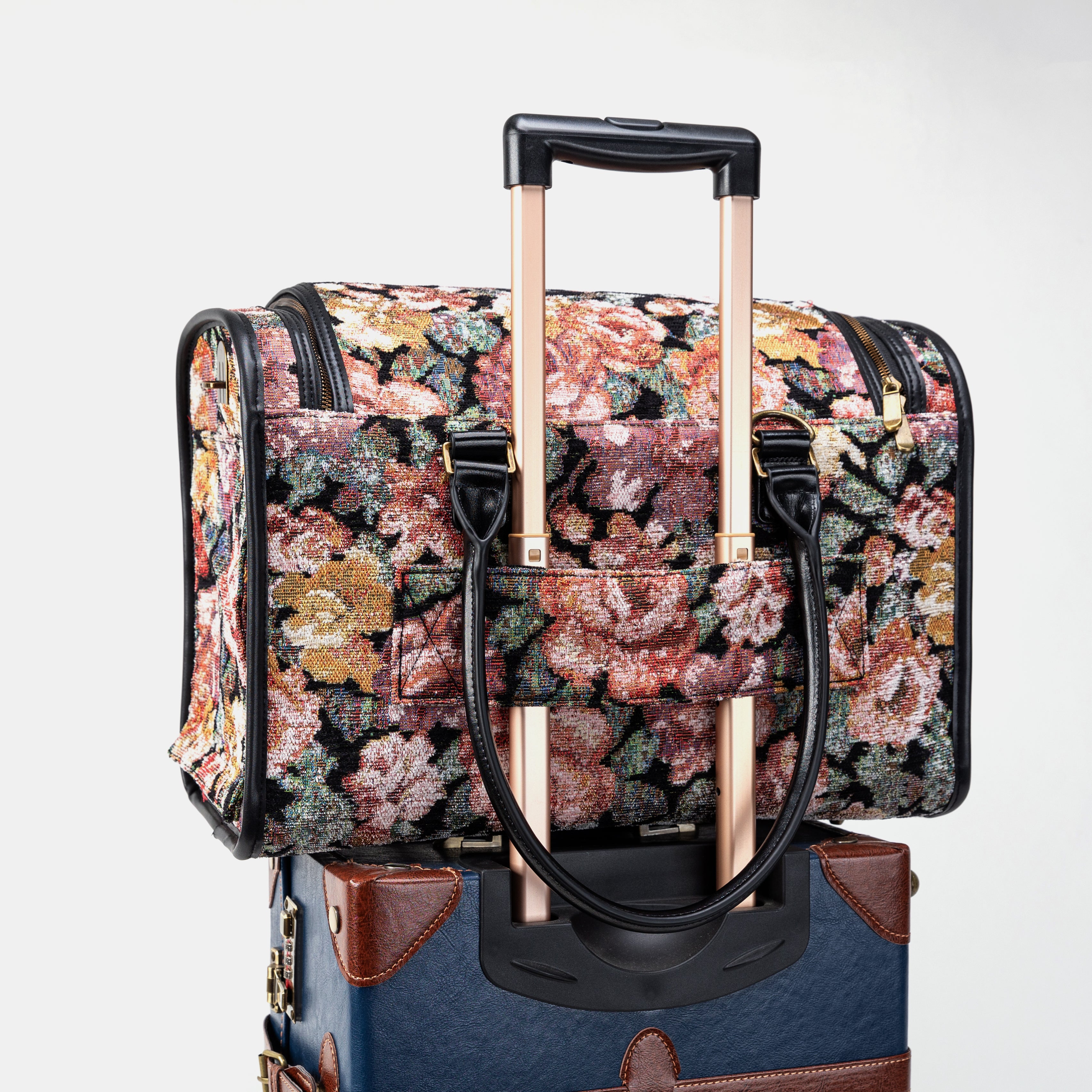 Travel Dog Carrier Bag Floral Rose of America  with Luggage Holder