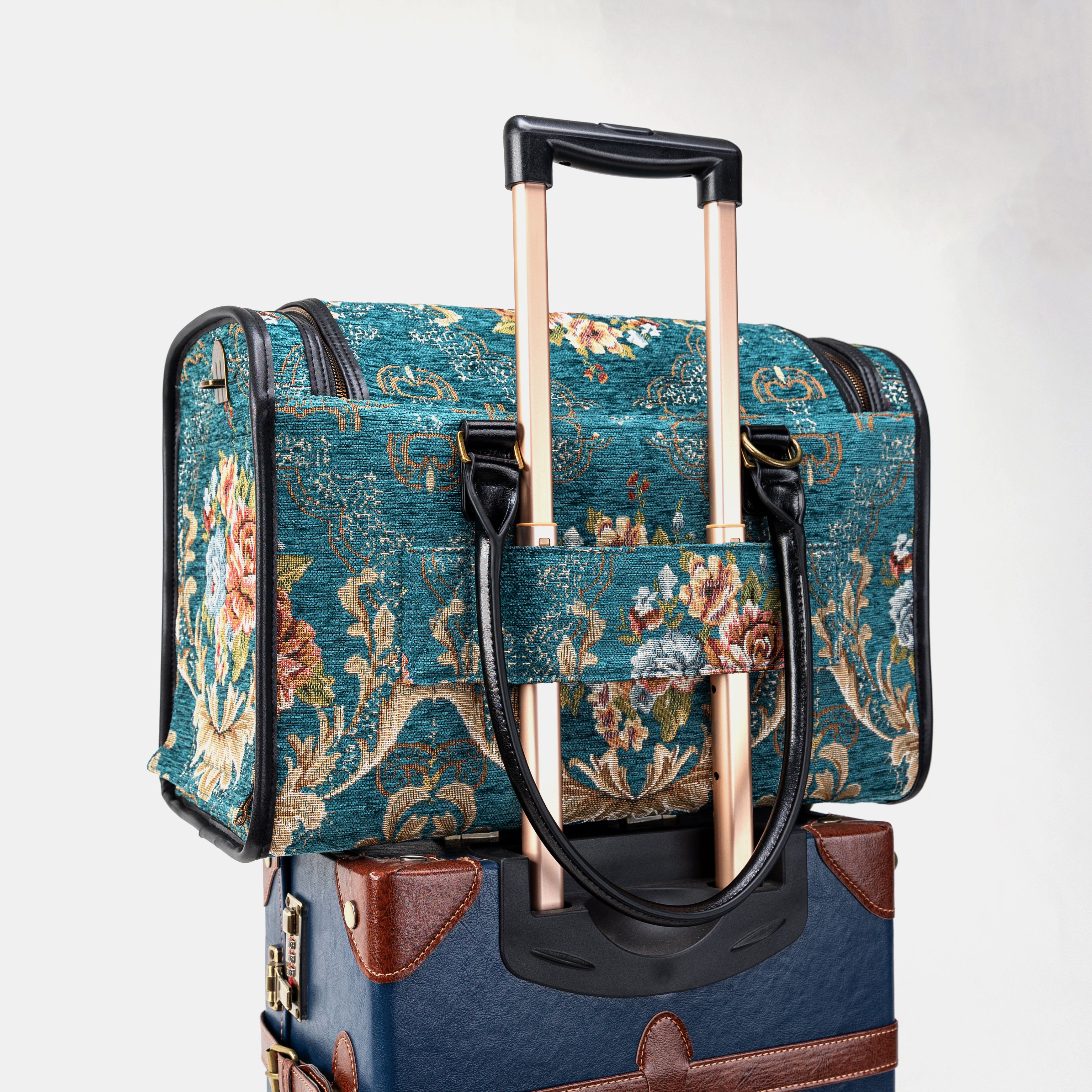 Travel Dog Carrier Bag Floral Teal of America with Luggage Holder
