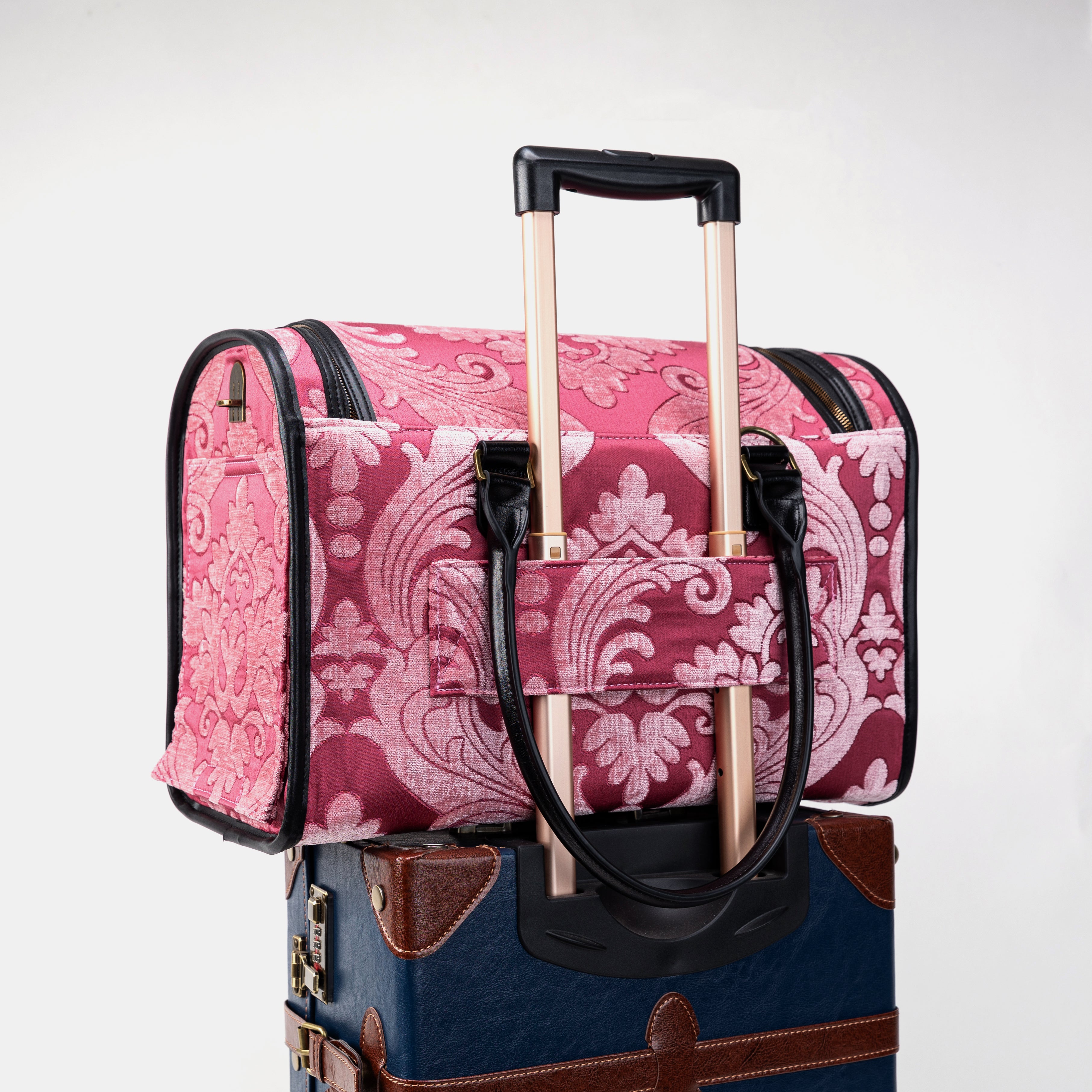 Travel Dog Carrier Bag Queen Rose  Pink of America with Luggage Holder