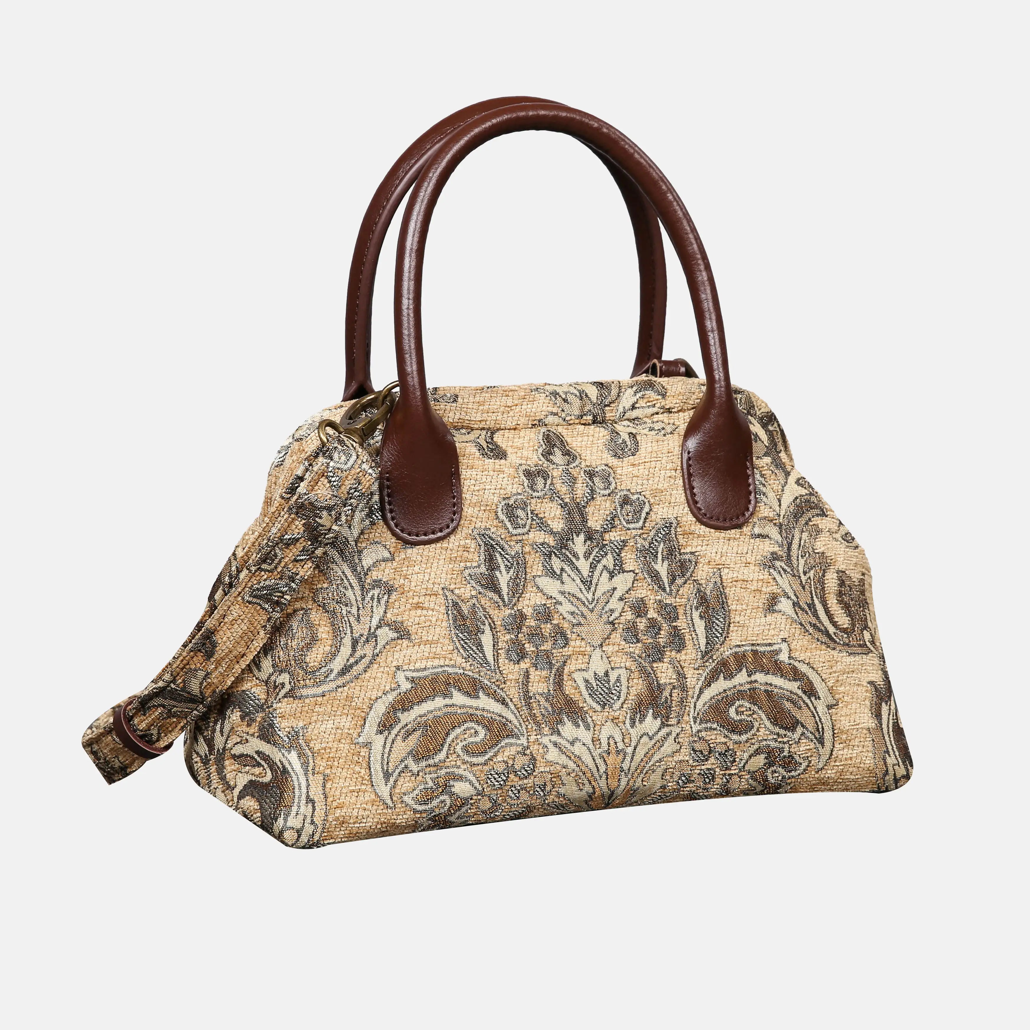 Victorian Blossom Beige-Gold Carpet Satchel carpet bag MCW Handmade of America main