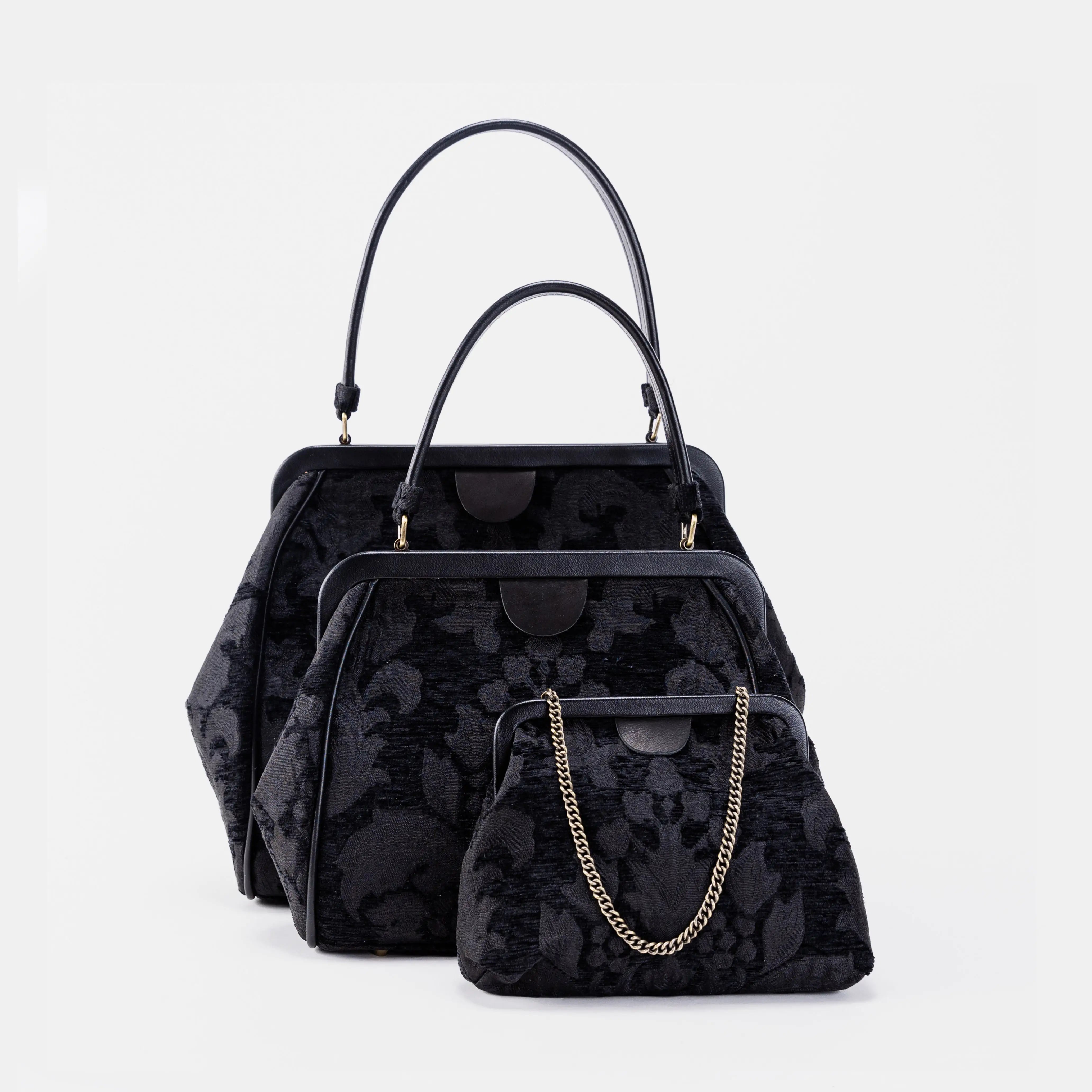 Victorian Blossom Black/Black Alma Satchel different sizes