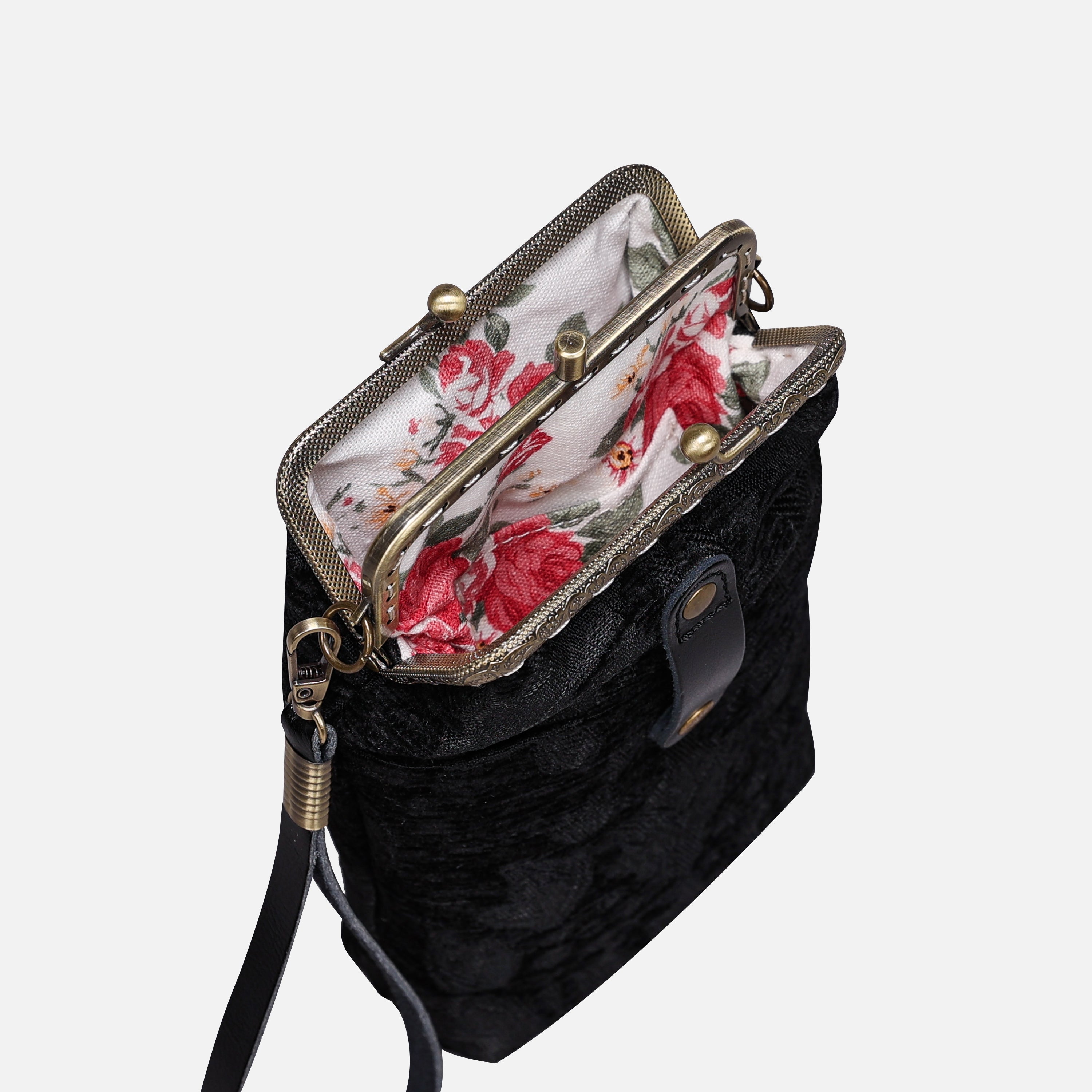 Victorian Blossom Black/Black Carpet Phone Case Carpetbag of America opening