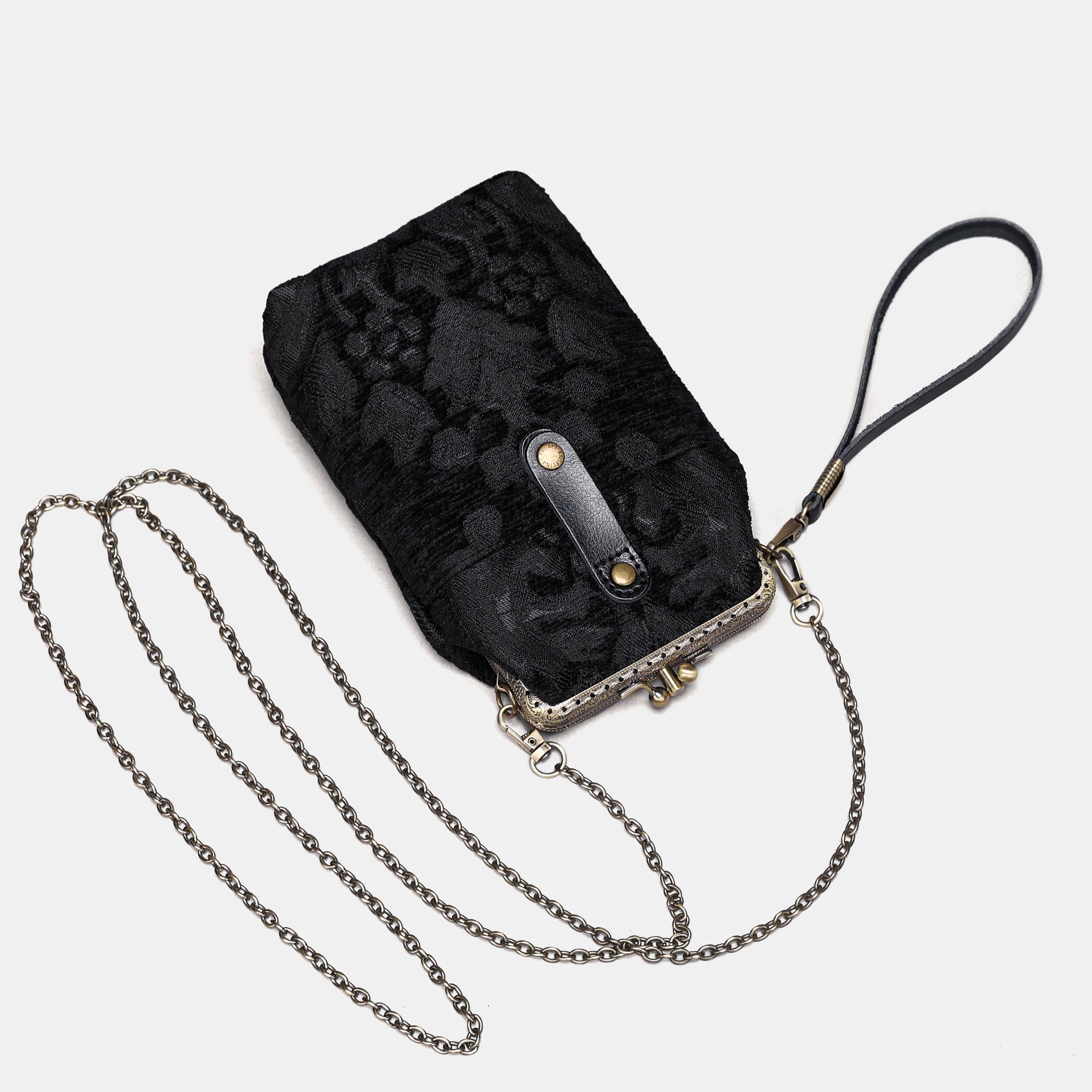 Victorian Blossom Black/Black Carpet Phone Case Carpetbag of America with chain