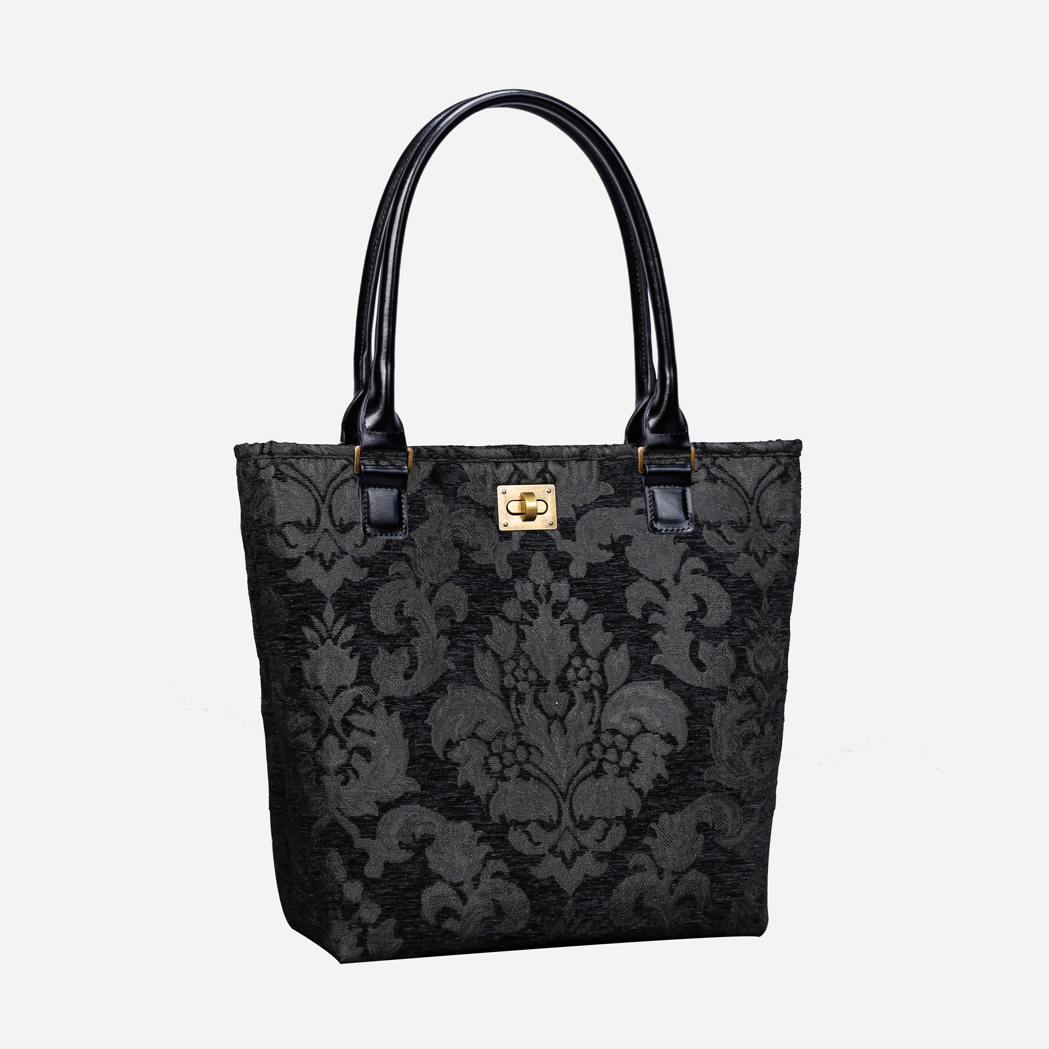 Victorian Blossom BLK/BLK Carpet Tote Shopper  Carpetbag of America front side