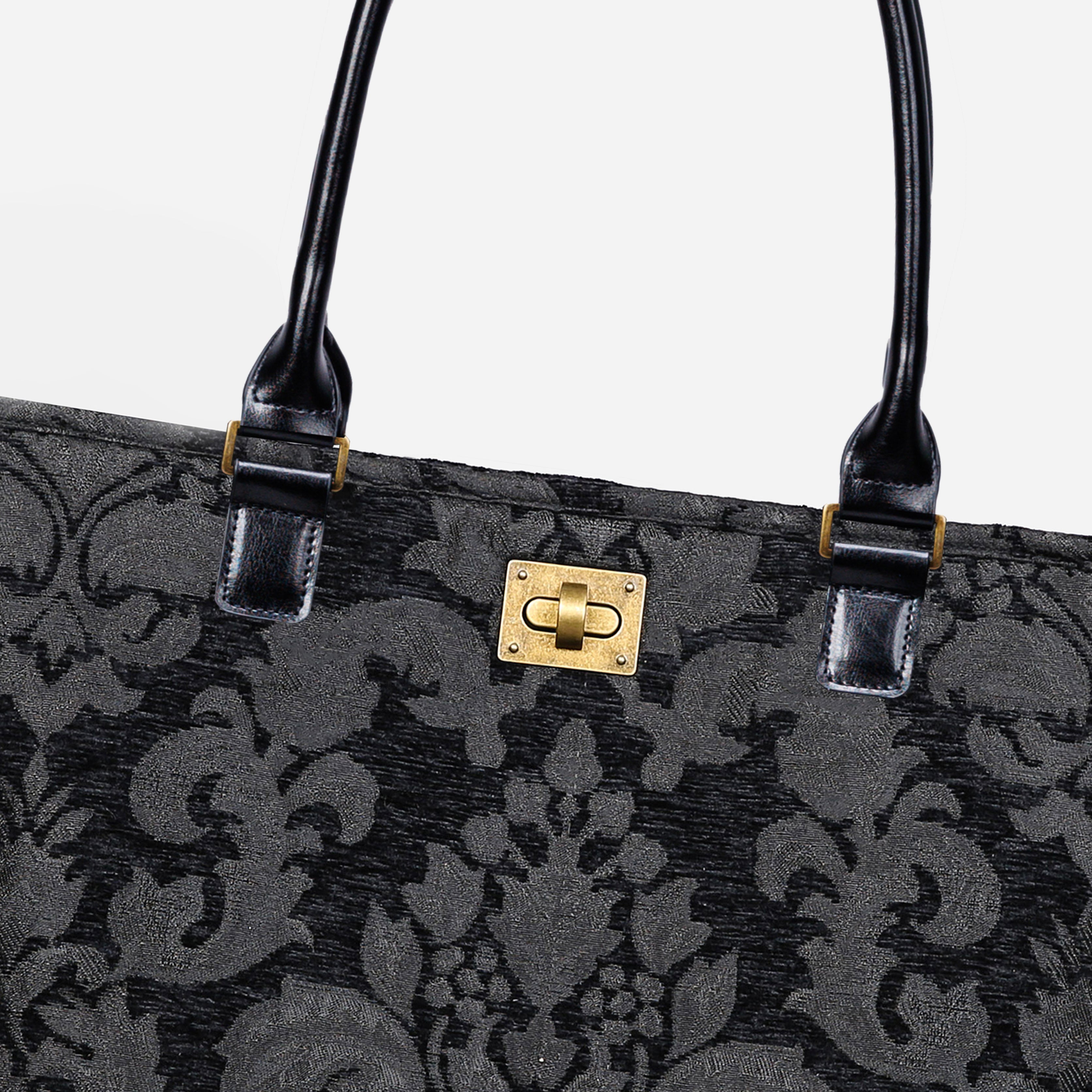 Victorian Blossom BLK/BLK Carpet Tote Shopper  Carpetbag of America details